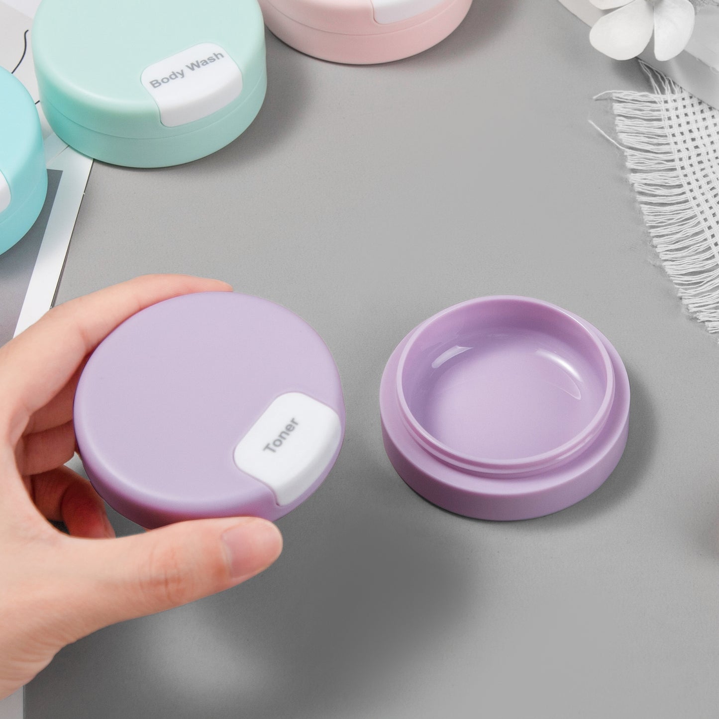 Micebay Travel Containers for Toiletries, Silicone Cream Jars TSA Approved Travel Size Containers with Clear Bag, Leak-proof Travel Accessories with Lid for Cosmetic Face Body Hand Cream (4 Pack)