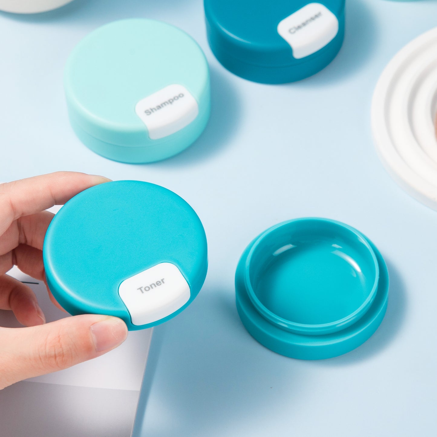 Micebay Travel Containers for Toiletries, Silicone Cream Jars TSA Approved Travel Size Containers with Clear Bag, Leak-proof Travel Accessories with Lid for Cosmetic Face Body Hand Cream (4 Pack)