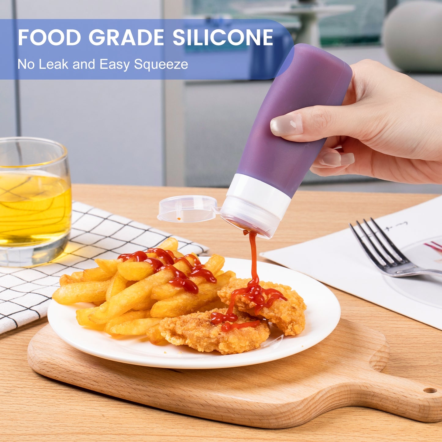 Micebay 3 oz Silicone Condiment Squeeze Bottles, Leakproof Mini Sauce Containers with Reusable Bag, 4-Pack for Meal Prep and Bento Boxes, Blue