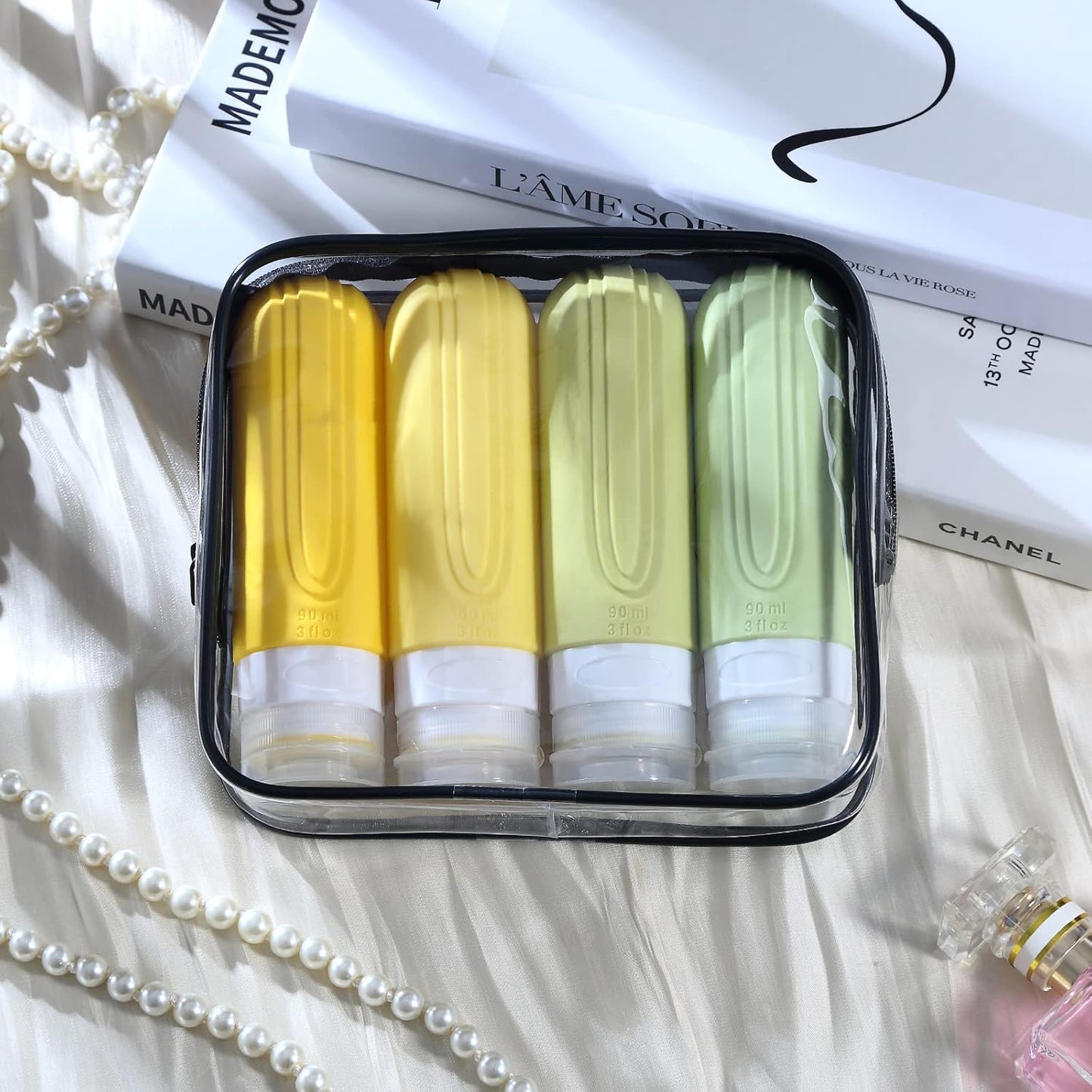 Micebay Leak-Proof 3-oz Silicone Squeezable Travel Bottles for Toiletries, Refillable Travel Size Containers, BPA Free, TSA Approved, Yellow, 4 Pack