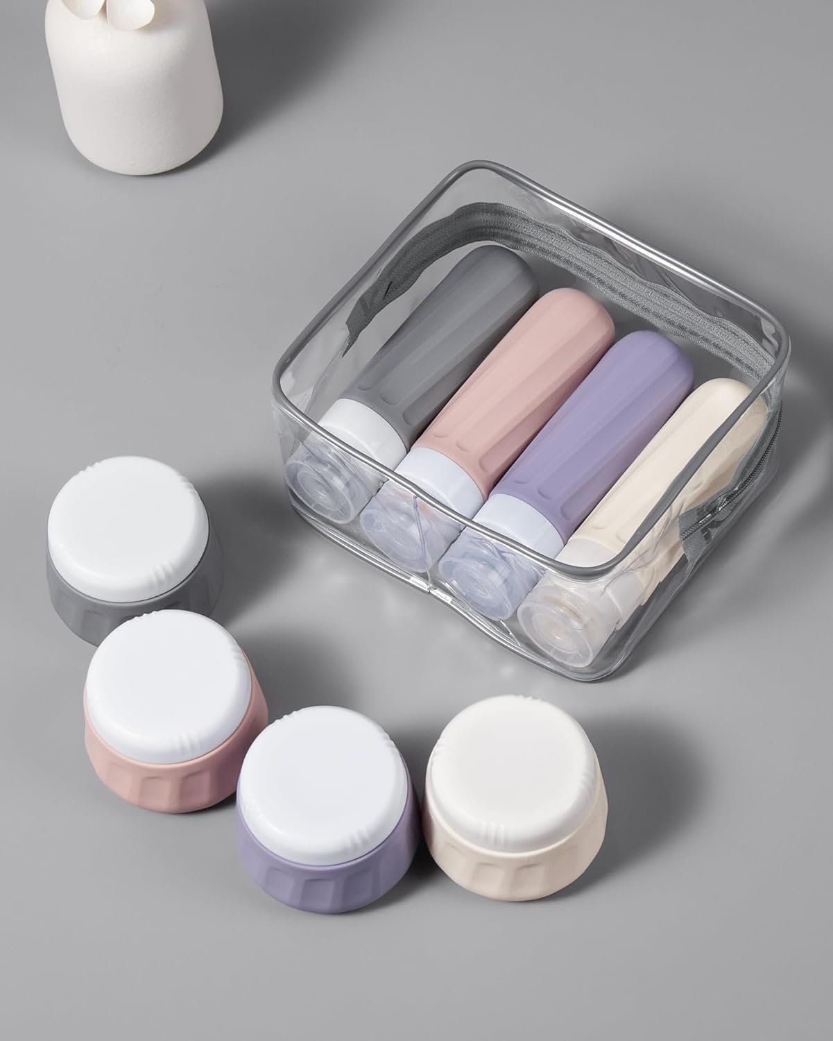 Micebay Travel Bottles for Toiletries 8 Pack, Travel Size Toiletries, Tsa Approved Travel Size Containers 3oz, with Travel Essentials Clear Bag, Leak Proof Silicone Squeezable Creams Jars