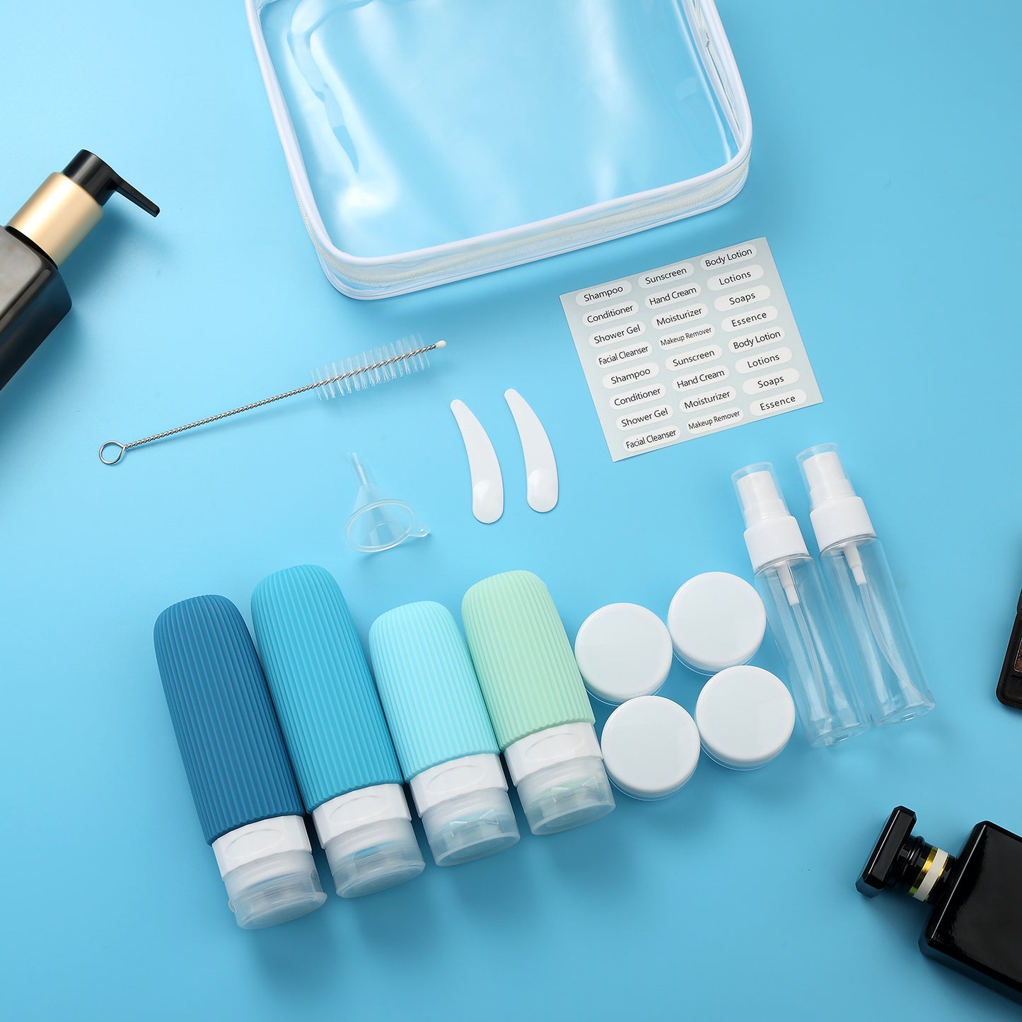 Micebay Silicone Travel Bottles, Leak Proof Toiletry Containers for Shampoo, Conditioner & Lotion, Blue
