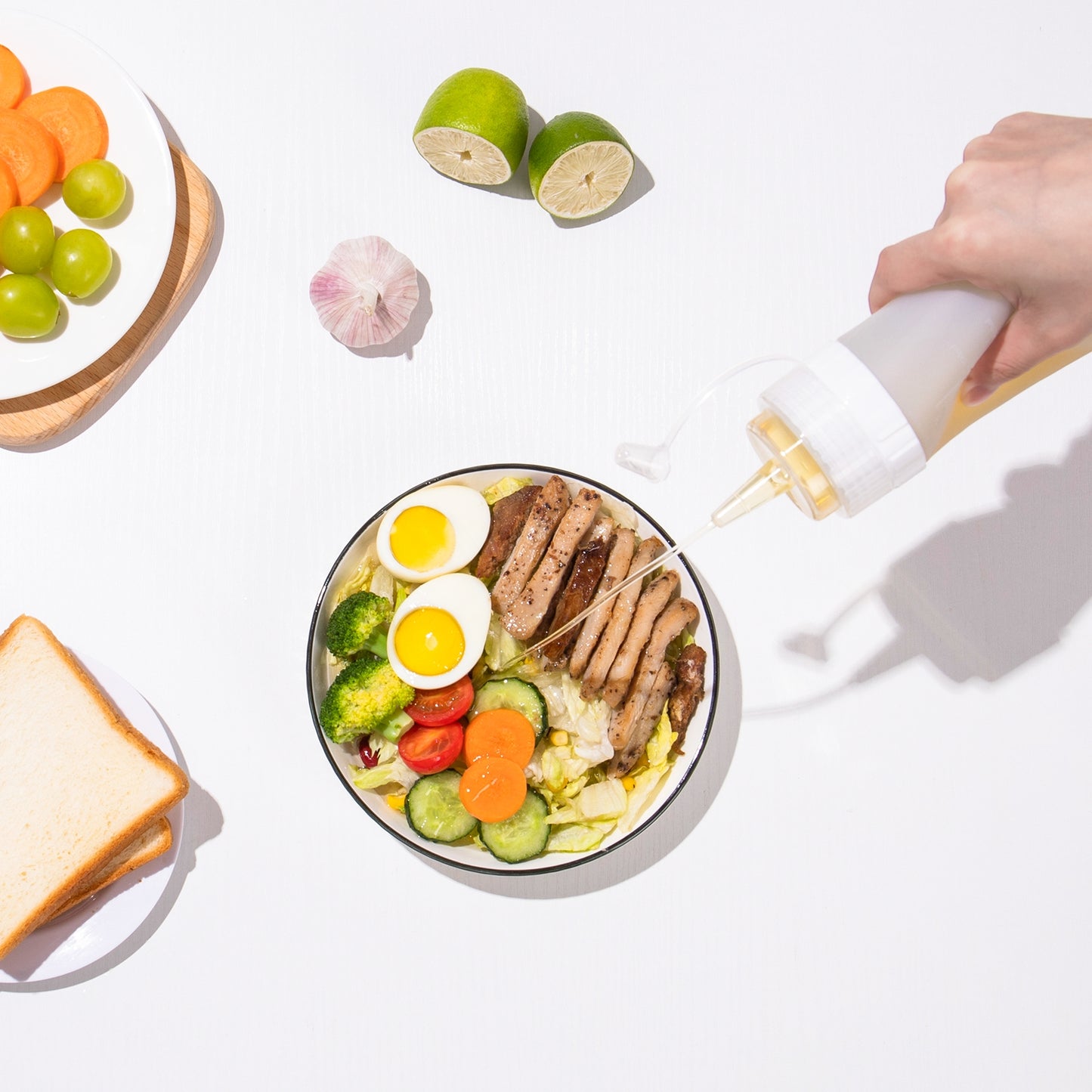 Micebay 12 oz Silicone Condiment Squeeze Bottles, Leak Proof, BPA Free, with Interchangeable Lids, Set of 4 for Oil, Honey, Dressing, Grey