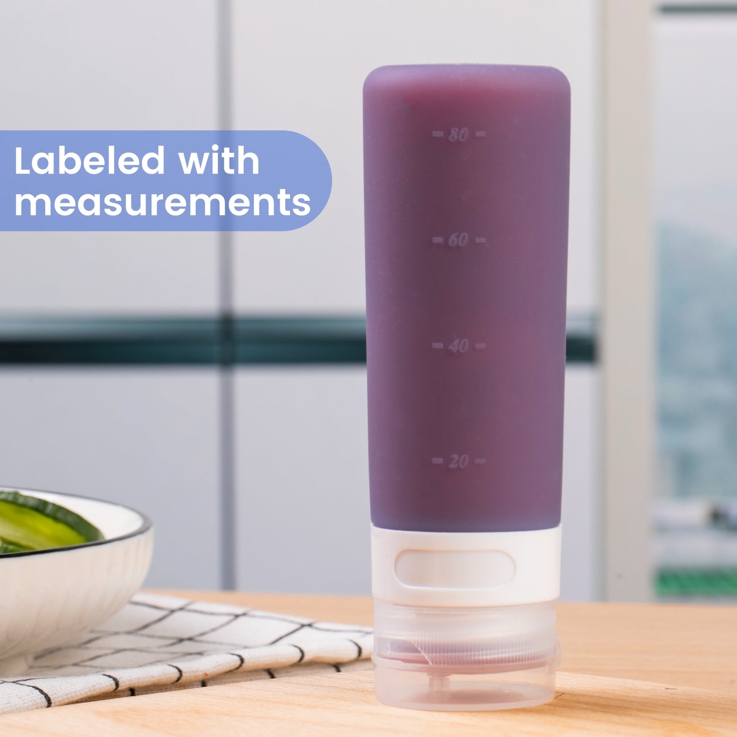 Micebay 3 oz Silicone Condiment Squeeze Bottles, Leakproof Mini Sauce Containers with Reusable Bag, 4-Pack for Meal Prep and Bento Boxes, Blue