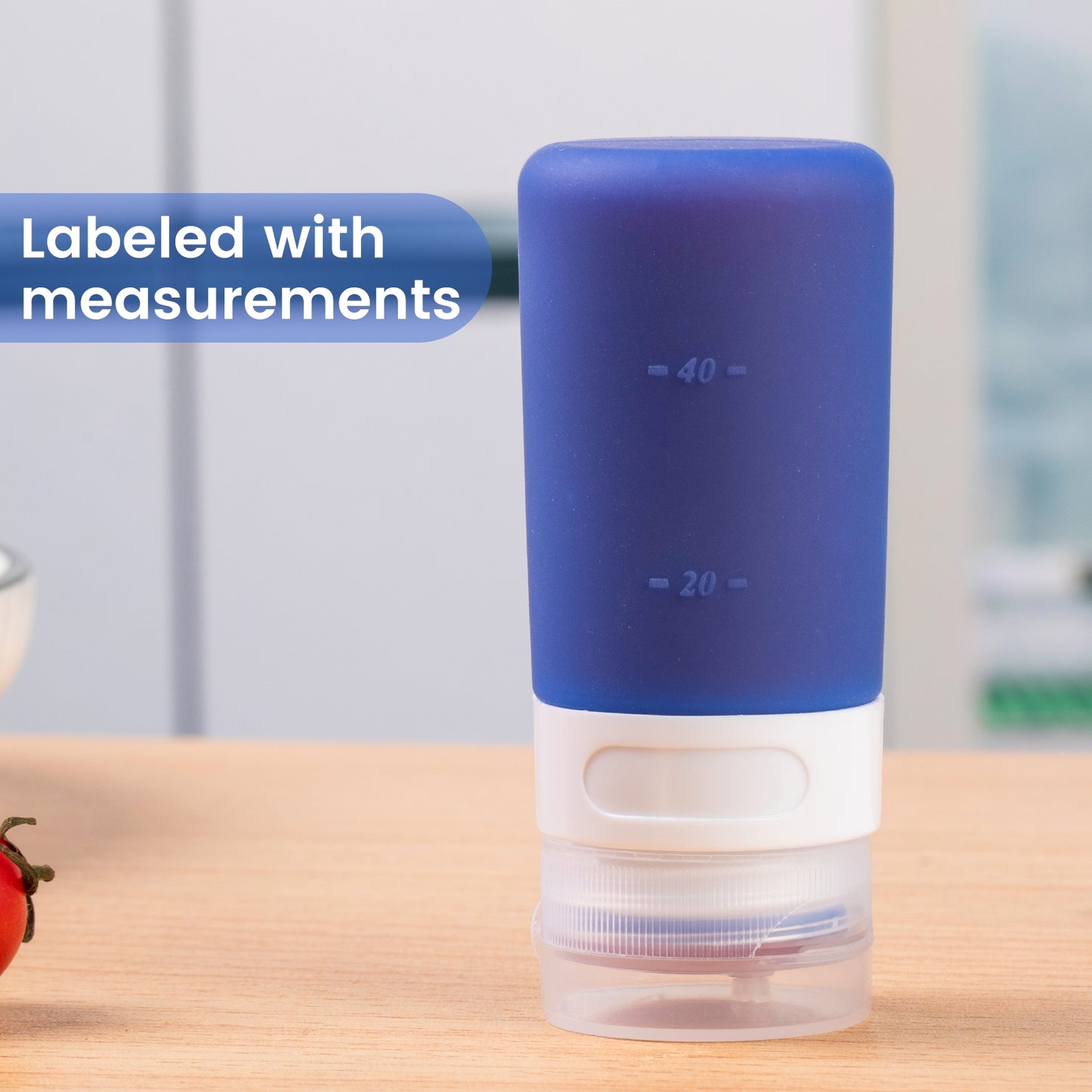 Micebay 2 oz Silicone Condiment Squeeze Bottles, Leakproof Mini Sauce Containers with Reusable Bag, 4-Pack for Meal Prep and Bento Boxes, Blue