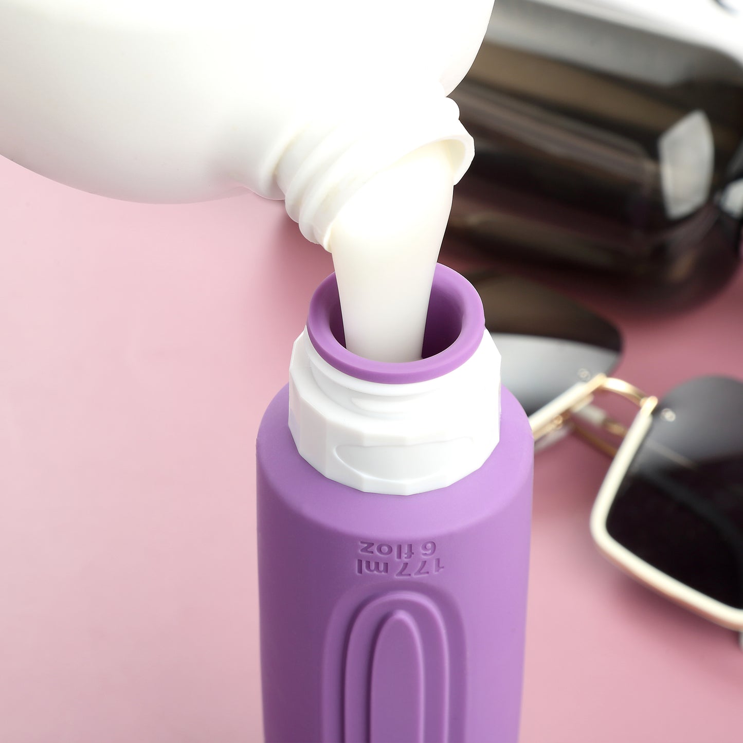 Micebay Leak-Proof 6-oz Silicone Squeezable Travel Bottles for Toiletries, Refillable Travel Size Containers, BPA Free, TSA Approved, Purple, 4 Pack