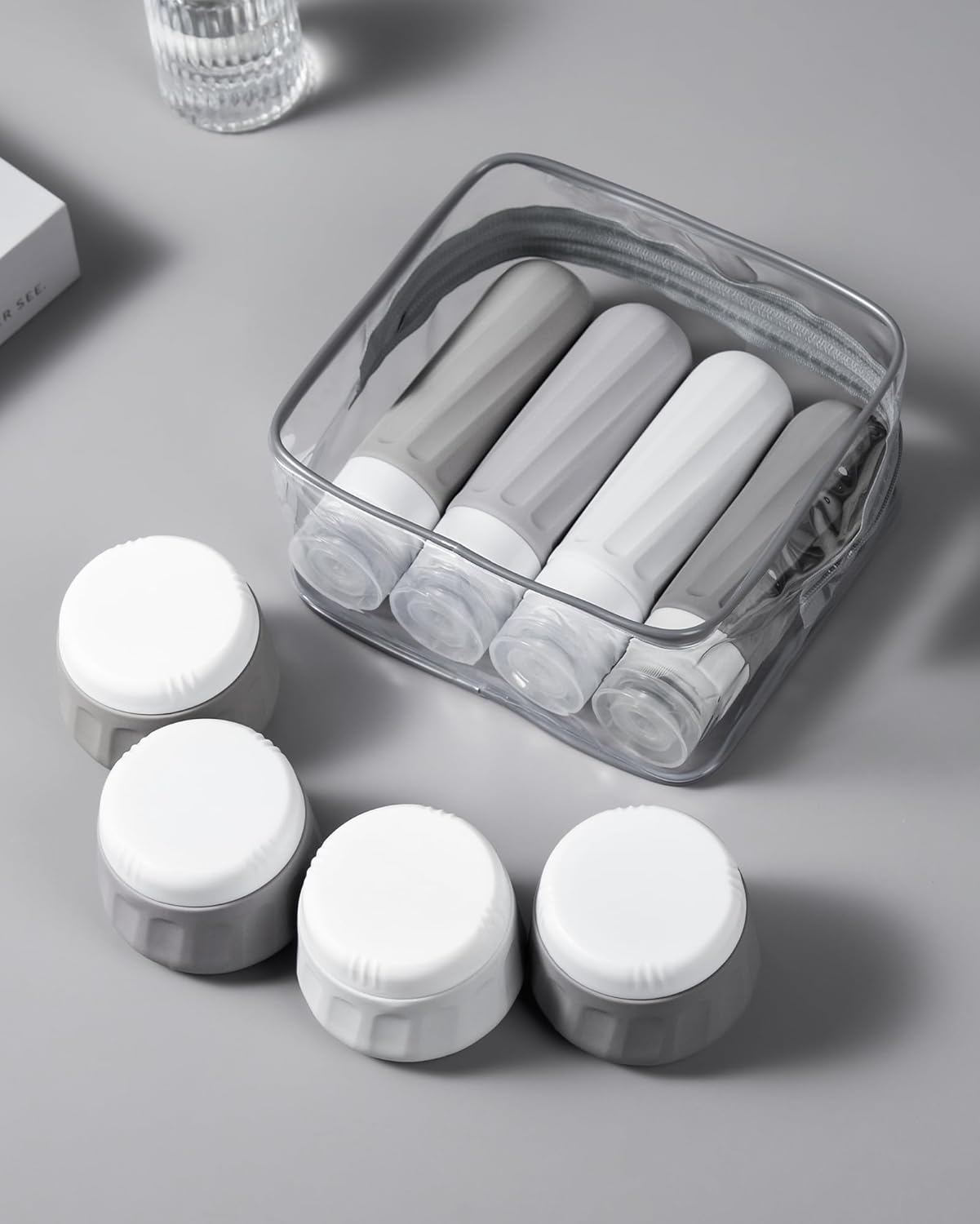 Micebay Travel Bottles for Toiletries 8 Pack, Travel Size Toiletries, Tsa Approved Travel Size Containers 3oz, with Travel Essentials Clear Bag, Leak Proof Silicone Squeezable Creams Jars