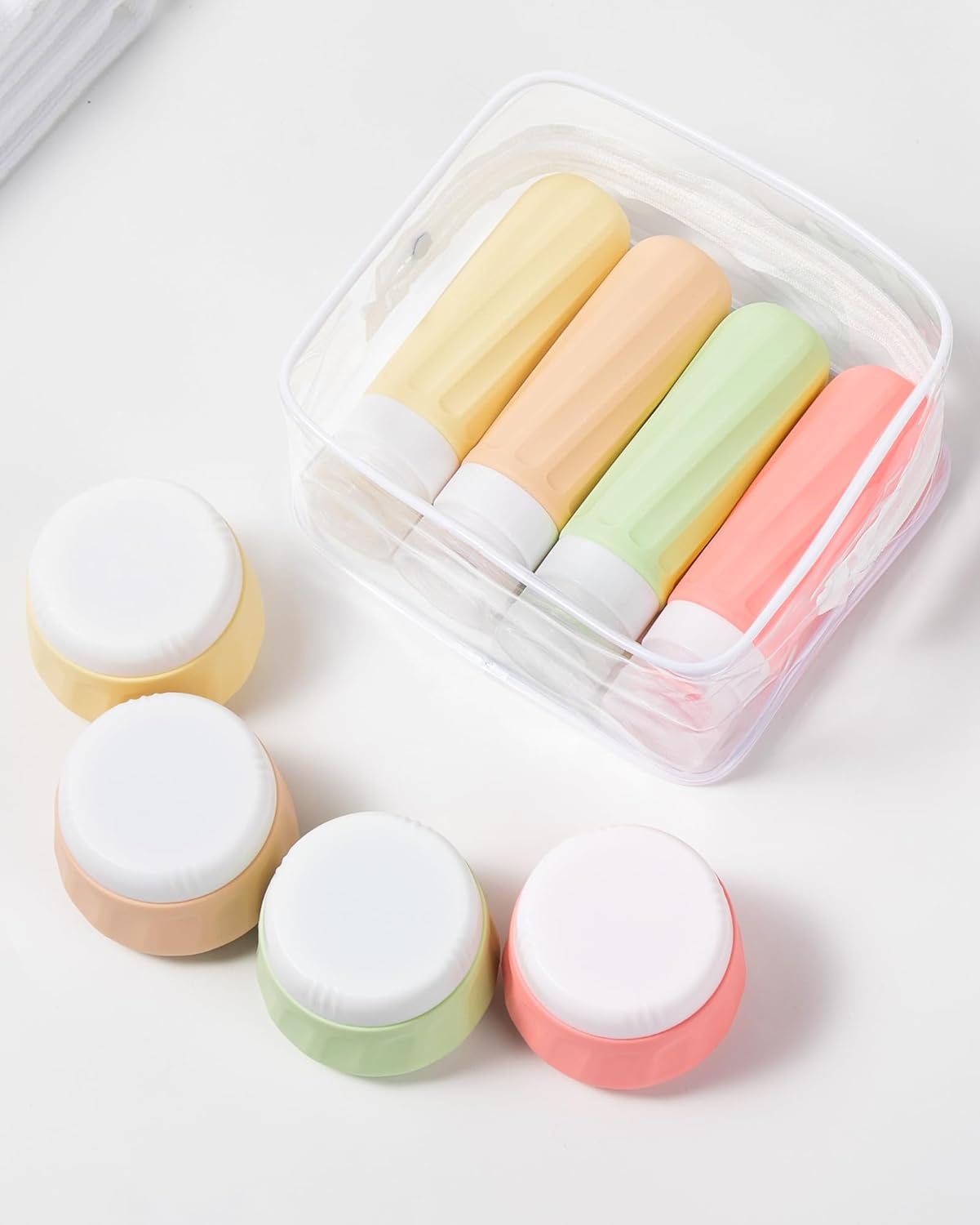 Micebay Travel Bottles for Toiletries 8 Pack, Travel Size Toiletries, Tsa Approved Travel Size Containers 3oz, with Travel Essentials Clear Bag, Leak Proof Silicone Squeezable Creams Jars