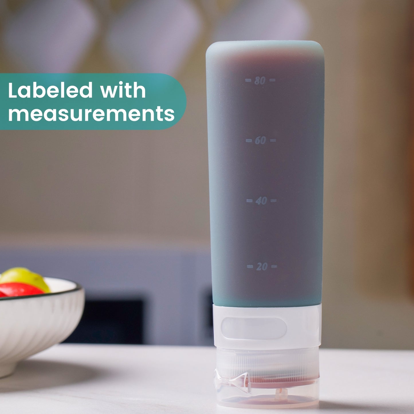 Micebay 3 oz Silicone Condiment Squeeze Bottles, Leakproof Mini Sauce Containers with Reusable Bag, 4-Pack for Meal Prep and Bento Boxes, Mint