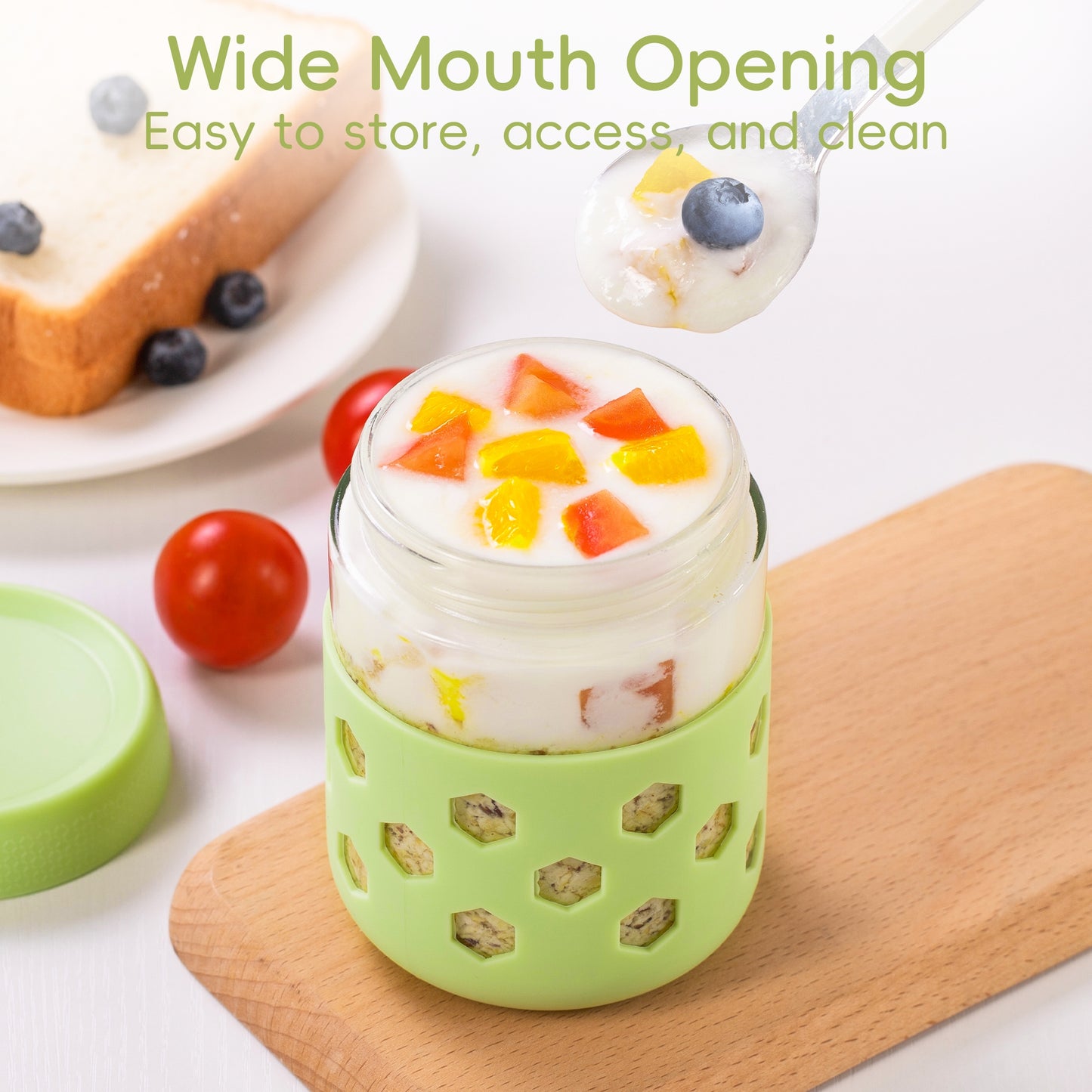 Micebay 6-Pack 16 oz Glass Mason Jars with Silicone Sleeves, Airtight BPA-Free Overnight Oats Containers with Lids, Dishwasher Safe Leak-Proof Meal Prep Jars for Chia Pudding, Yogurt, Snacks