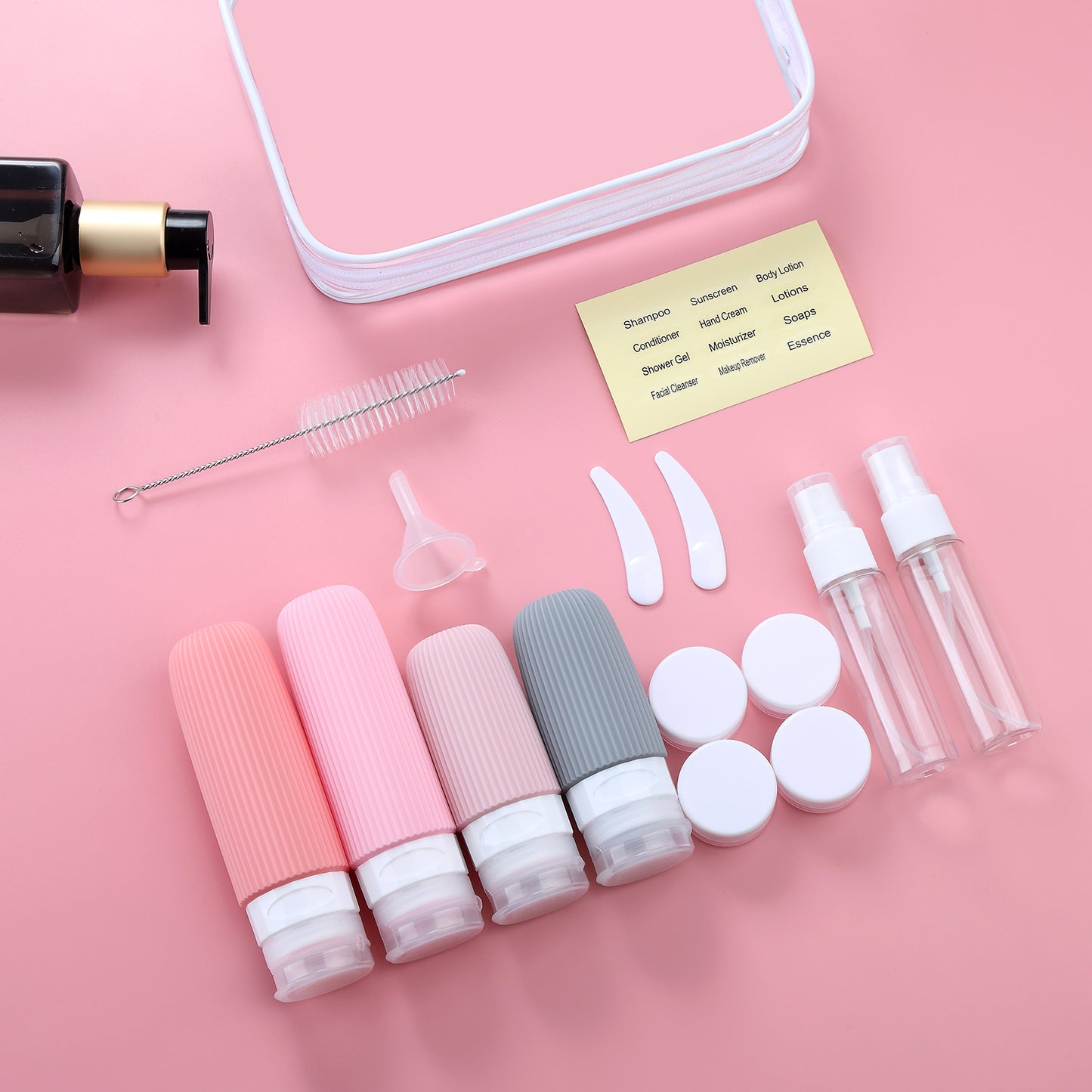 Micebay Silicone Travel Bottles, Leak Proof Toiletry Containers for Shampoo, Conditioner & Lotion, Pink