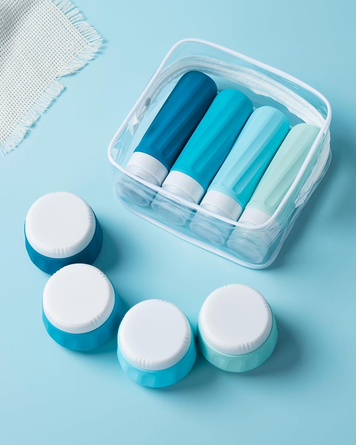 Micebay Travel Bottles for Toiletries 8 Pack, Travel Size Toiletries, Tsa Approved Travel Size Containers 3oz, with Travel Essentials Clear Bag, Leak Proof Silicone Squeezable Creams Jars