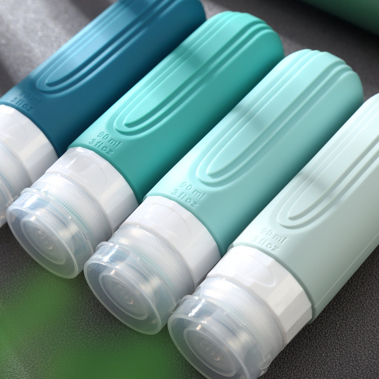 Micebay Leak-Proof 3-oz Silicone Squeezable Travel Bottles for Toiletries, Refillable Travel Size Containers, BPA Free, TSA Approved, Mint, 4 Pack