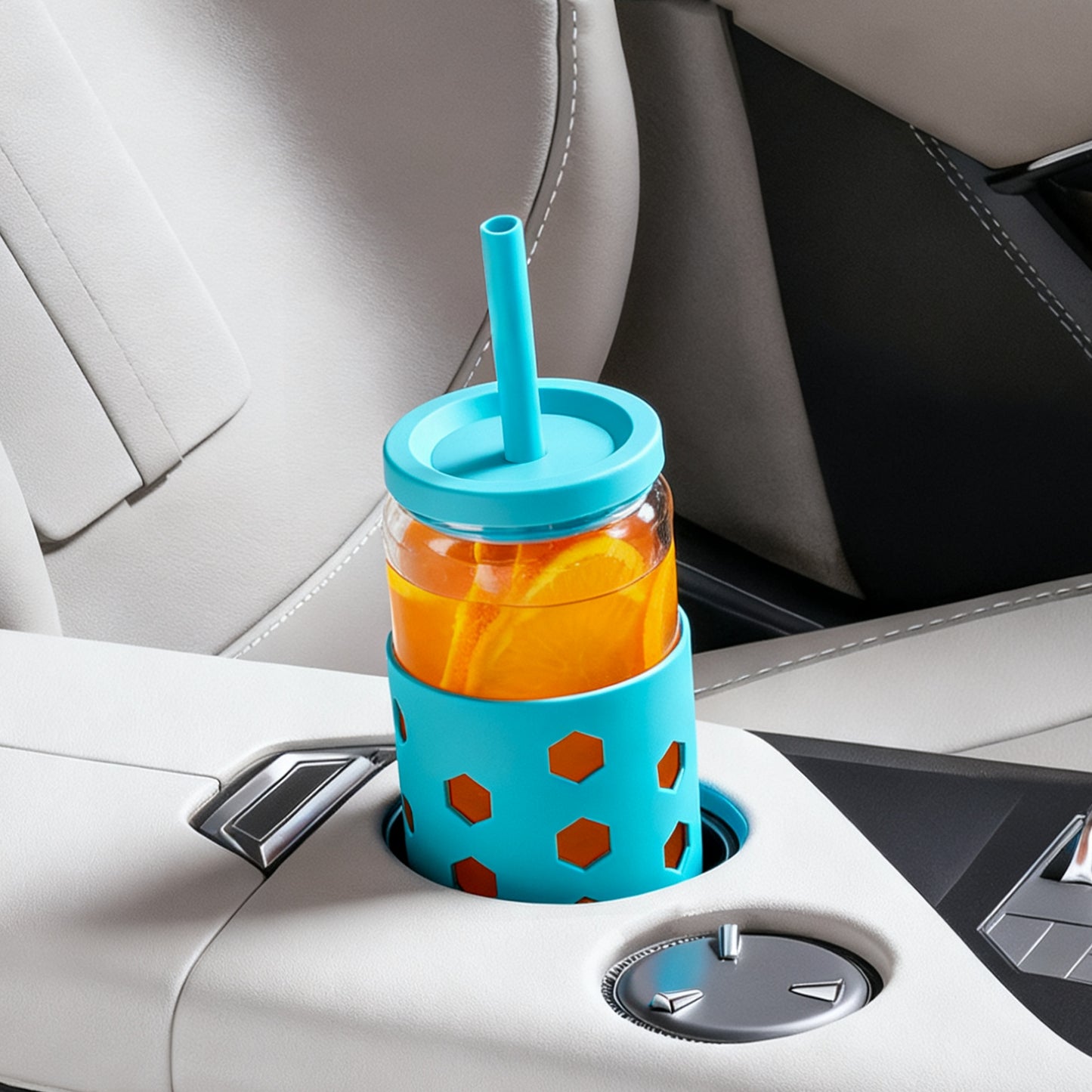 Micebay Glass Cups with Silicone Lids and Straws (4 Pcs), 16oz Drinking Glasses Set with Silicone Sleeves for Coffee Bar Accessories Iced Coffee Cups with Lids, Glass Tumbler Reusable for Gifts