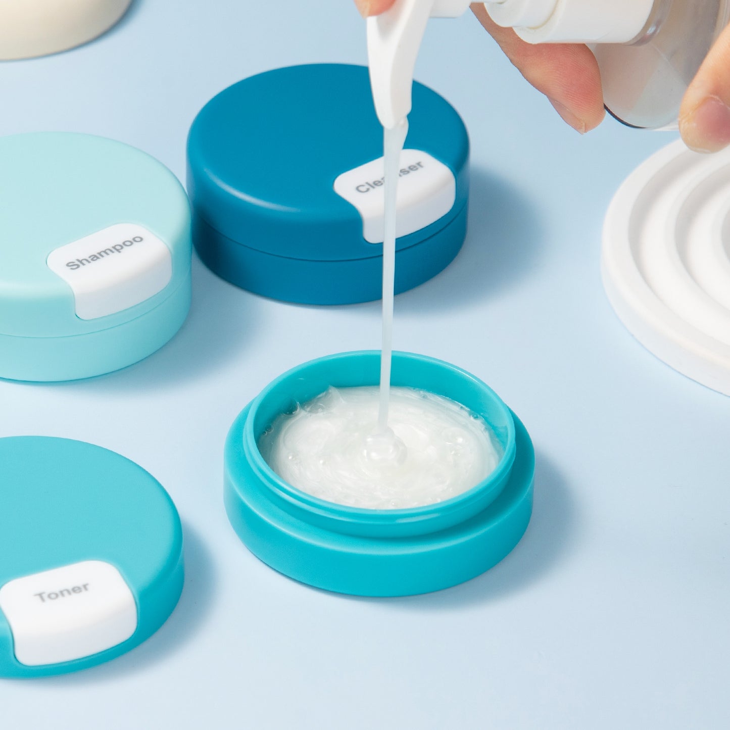 Micebay Travel Containers for Toiletries, Silicone Cream Jars TSA Approved Travel Size Containers with Clear Bag, Leak-proof Travel Accessories with Lid for Cosmetic Face Body Hand Cream (4 Pack)