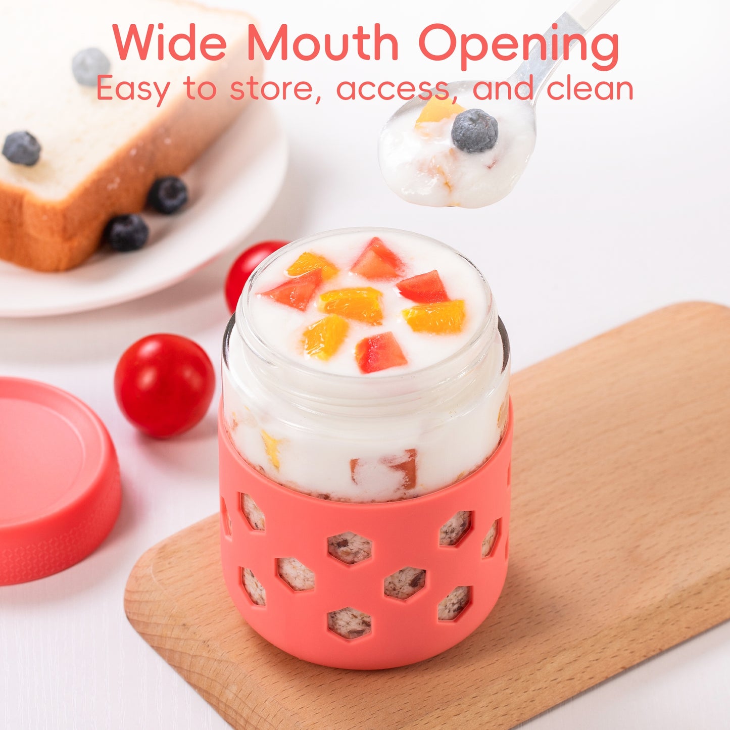 Micebay 6-Pack 16 oz Glass Mason Jars with Silicone Sleeves, Airtight BPA-Free Overnight Oats Containers with Lids, Dishwasher Safe Leak-Proof Meal Prep Jars for Chia Pudding, Yogurt, Snacks