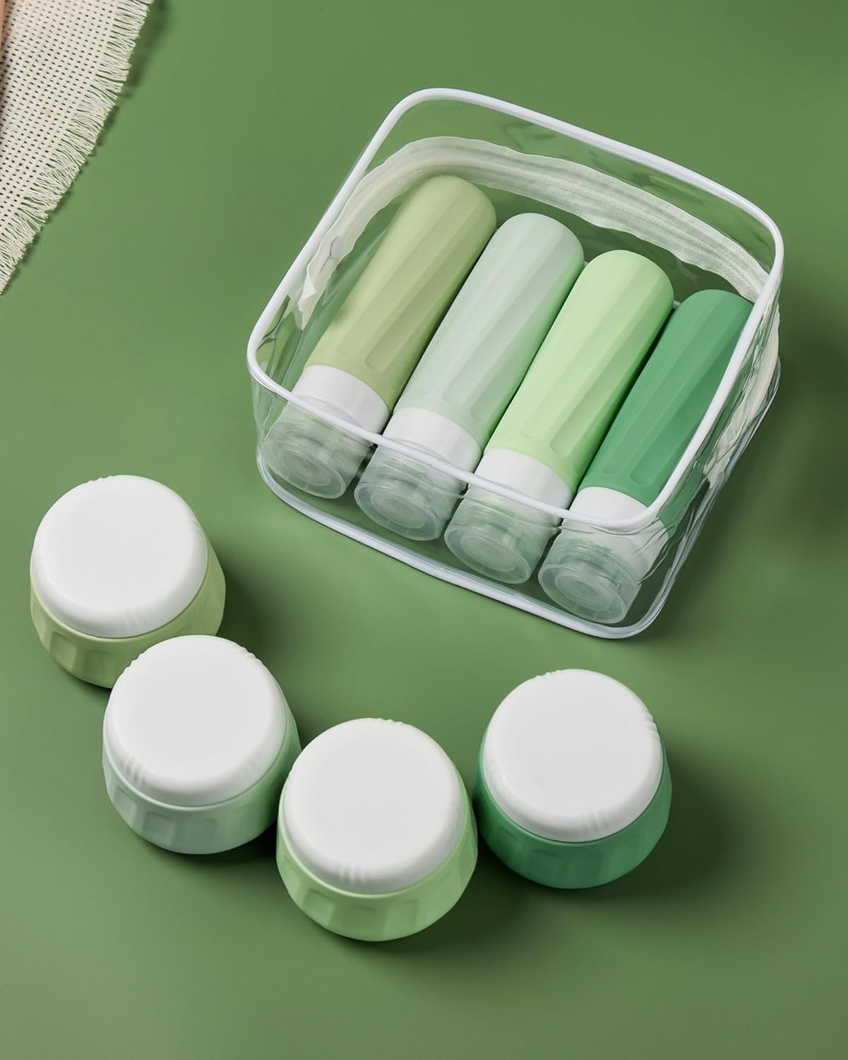 Micebay Travel Bottles for Toiletries 8 Pack, Travel Size Toiletries, Tsa Approved Travel Size Containers 3oz, with Travel Essentials Clear Bag, Leak Proof Silicone Squeezable Creams Jars