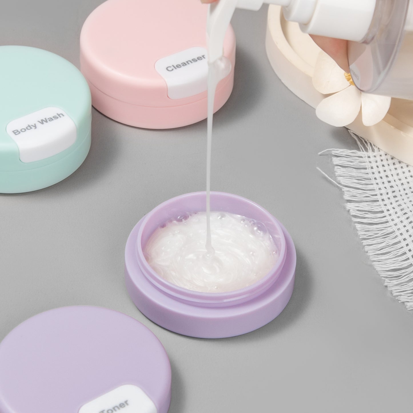 Micebay Travel Containers for Toiletries, Silicone Cream Jars TSA Approved Travel Size Containers with Clear Bag, Leak-proof Travel Accessories with Lid for Cosmetic Face Body Hand Cream (4 Pack)