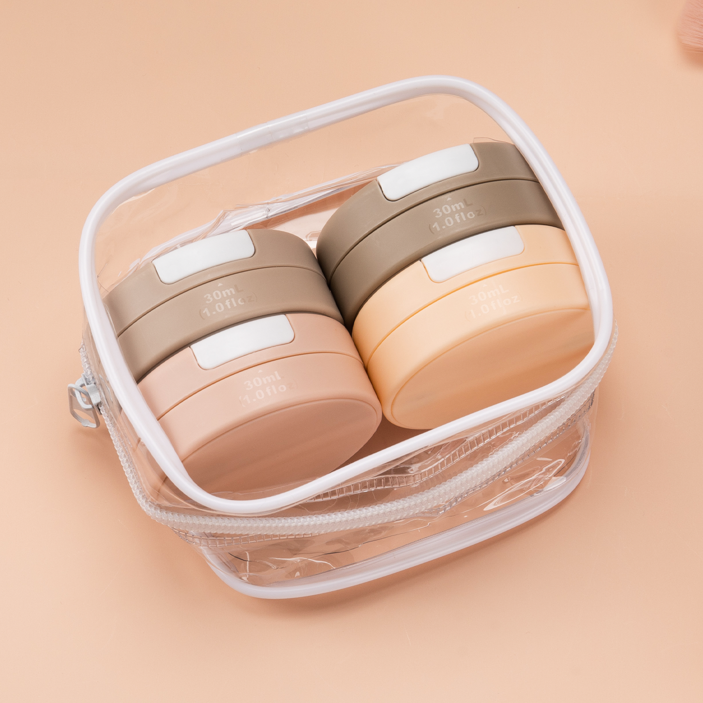 Micebay Travel Containers for Toiletries, Silicone Cream Jars TSA Approved Travel Size Containers with Clear Bag, Leak-proof Travel Accessories with Lid for Cosmetic Face Body Hand Cream (4 Pack)