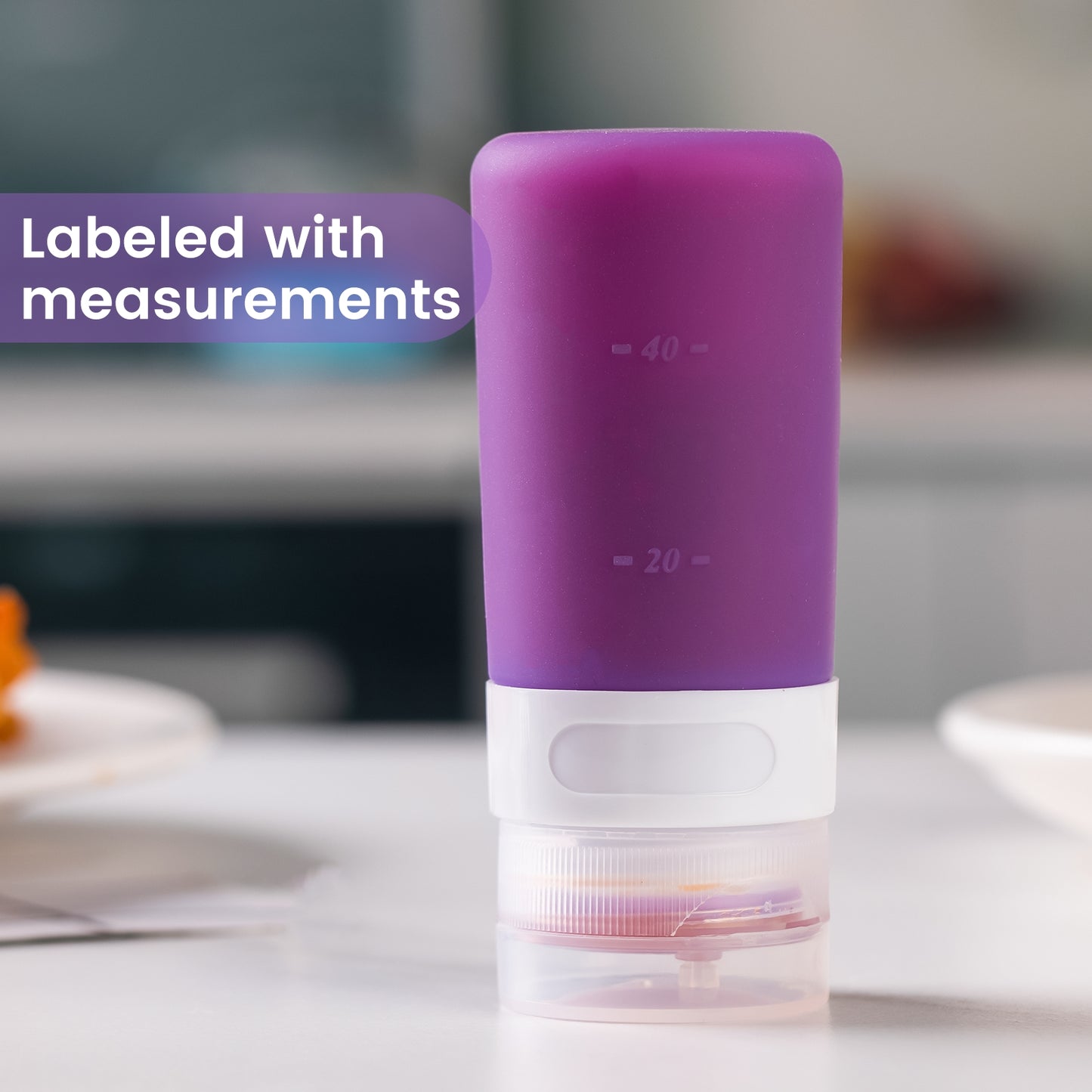 Micebay 2 oz Silicone Condiment Squeeze Bottles, Leakproof Mini Sauce Containers with Reusable Bag, 4-Pack for Meal Prep and Bento Boxes, Purple