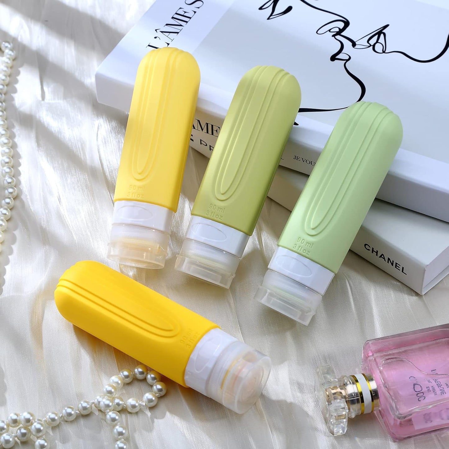 Micebay Leak-Proof 3-oz Silicone Squeezable Travel Bottles for Toiletries, Refillable Travel Size Containers, BPA Free, TSA Approved, Yellow, 4 Pack