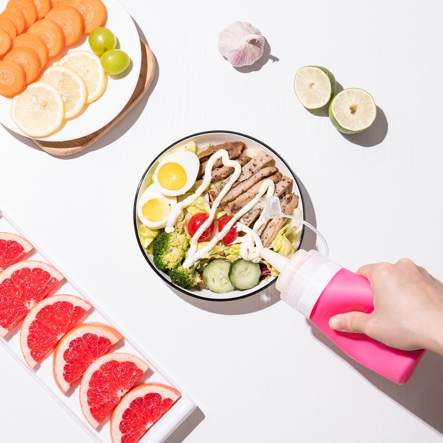 Micebay 12 oz Silicone Condiment Squeeze Bottles, Leak Proof, BPA Free, with Interchangeable Lids, Set of 4 for Oil, Honey, Dressing, Purple