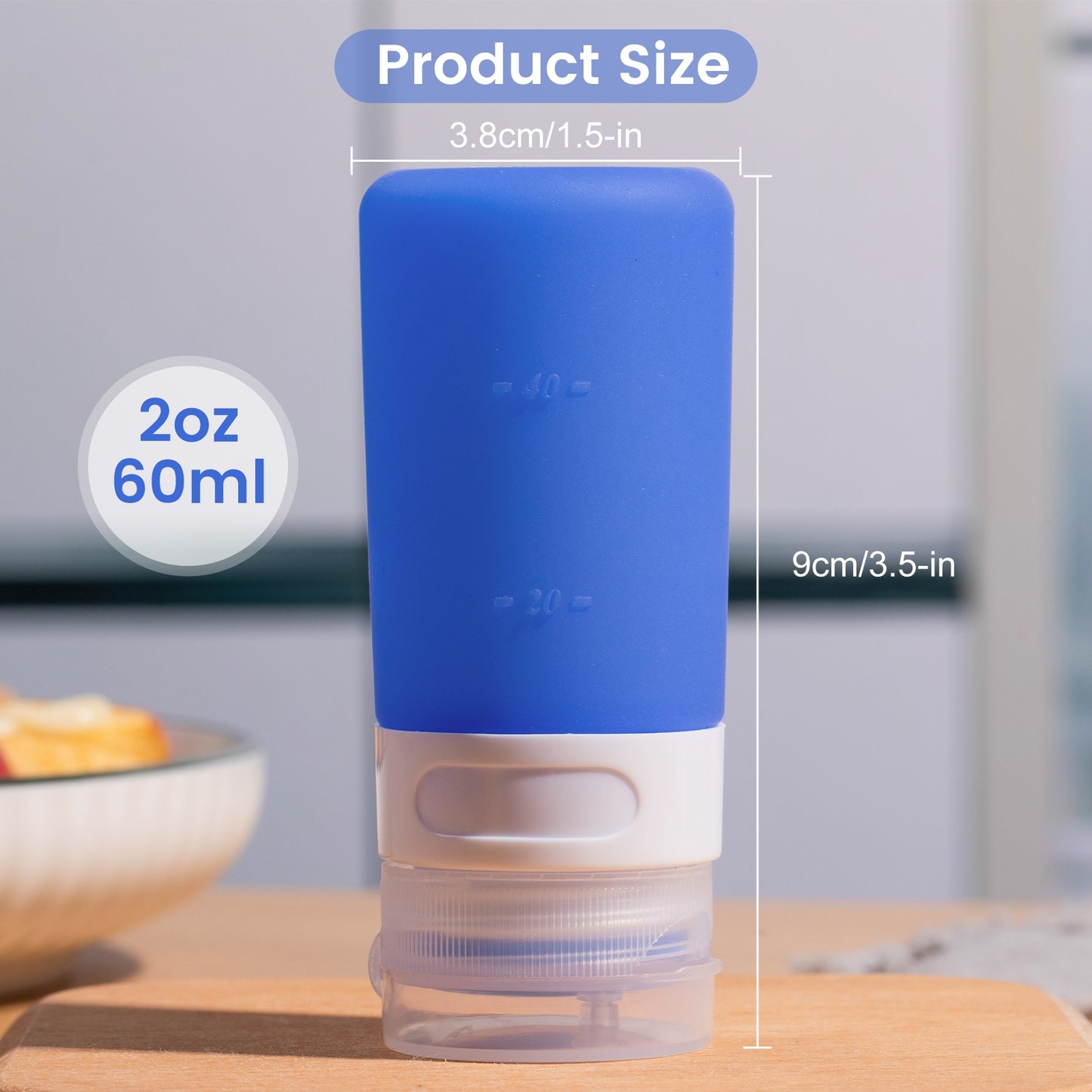 Micebay 2 oz Silicone Condiment Squeeze Bottles, Leakproof Mini Sauce Containers with Reusable Bag, 4-Pack for Meal Prep and Bento Boxes, Blue