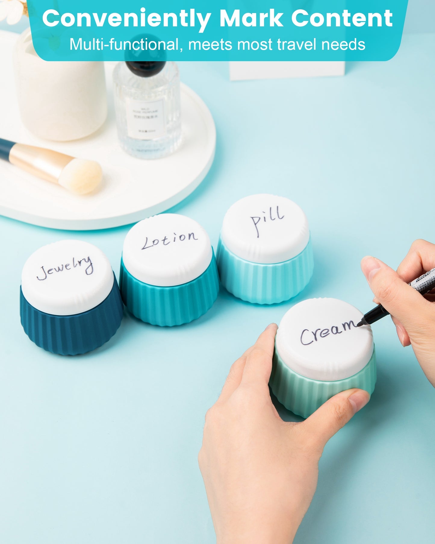 Micebay Travel Containers for Toiletries 4 Pack, TSA Approved Travel Size Toiletries, Travel Size Containers, With Clear Bag Leak Proof Silicone Jars, Travel Essentials Creams Jars Carrying Small Item