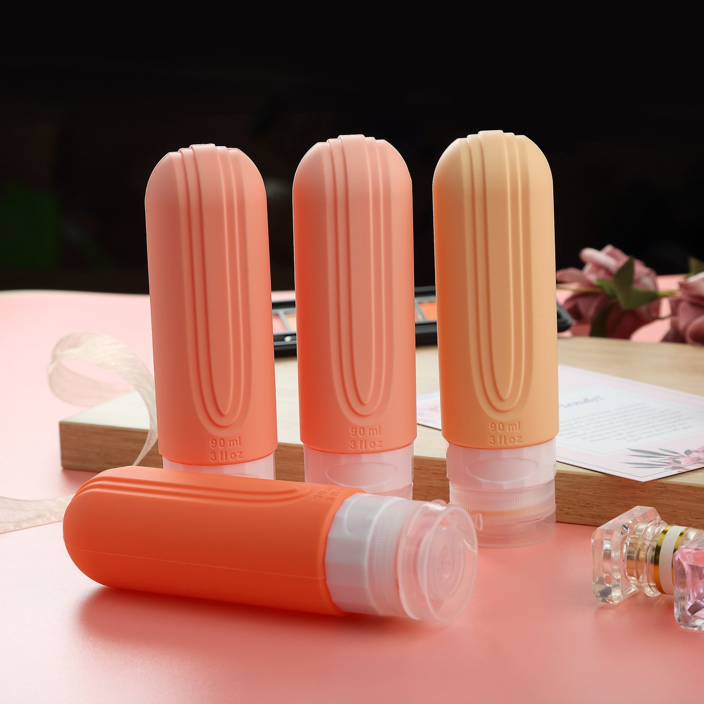 Micebay Leak-Proof 3-oz Silicone Squeezable Travel Bottles for Toiletries, Refillable Travel Size Containers, BPA Free, TSA Approved, Pink, 4 Pack