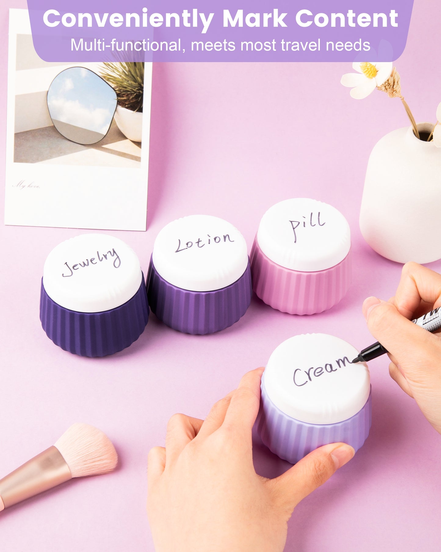 Micebay Travel Containers for Toiletries 4 Pack, TSA Approved Travel Size Toiletries, Travel Size Containers, With Clear Bag Leak Proof Silicone Jars, Travel Essentials Creams Jars Carrying Small Item