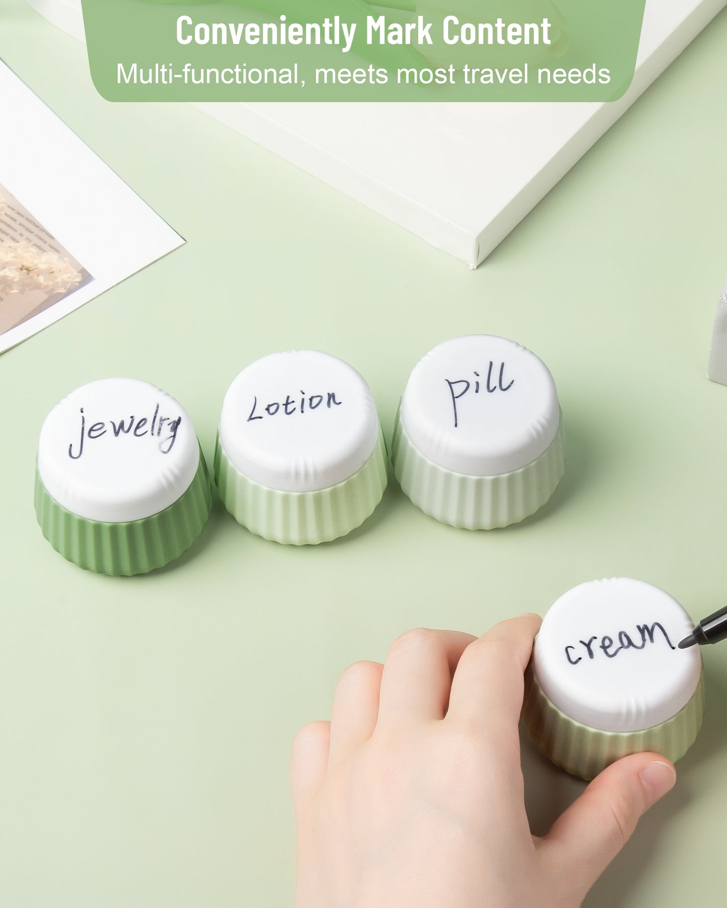 Micebay Travel Containers for Toiletries 4 Pack, TSA Approved Travel Size Toiletries, Portable Size Containers, With Clear Bag Leak Proof Silicone Jars, Essentials Creams Jars Carrying Small Items