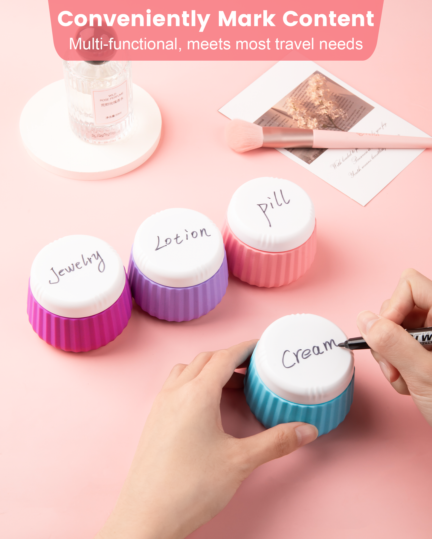 Micebay Travel Containers for Toiletries 4 Pack, TSA Approved Travel Size Toiletries, Travel Size Containers, With Clear Bag Leak Proof Silicone Jars, Travel Essentials Creams Jars Carrying Small Item