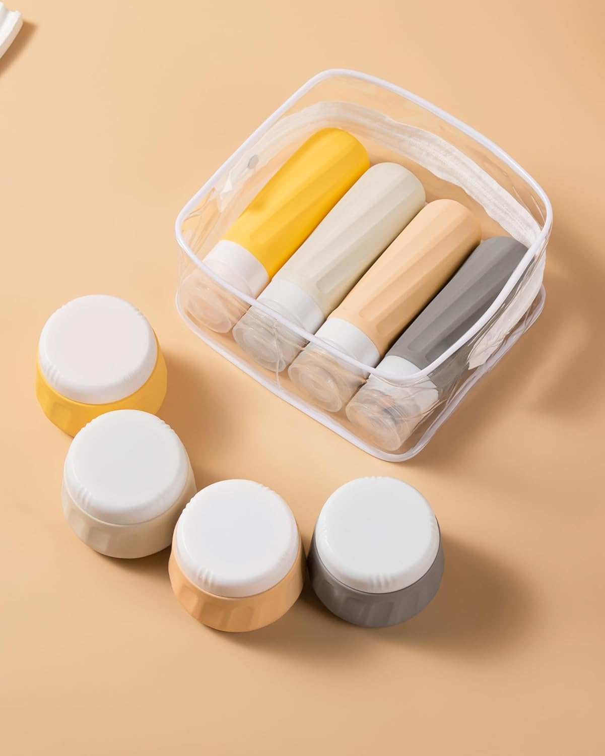 Micebay Travel Bottles for Toiletries 8 Pack, Travel Size Toiletries, Tsa Approved Travel Size Containers 3oz, with Travel Essentials Clear Bag, Leak Proof Silicone Squeezable Creams Jars