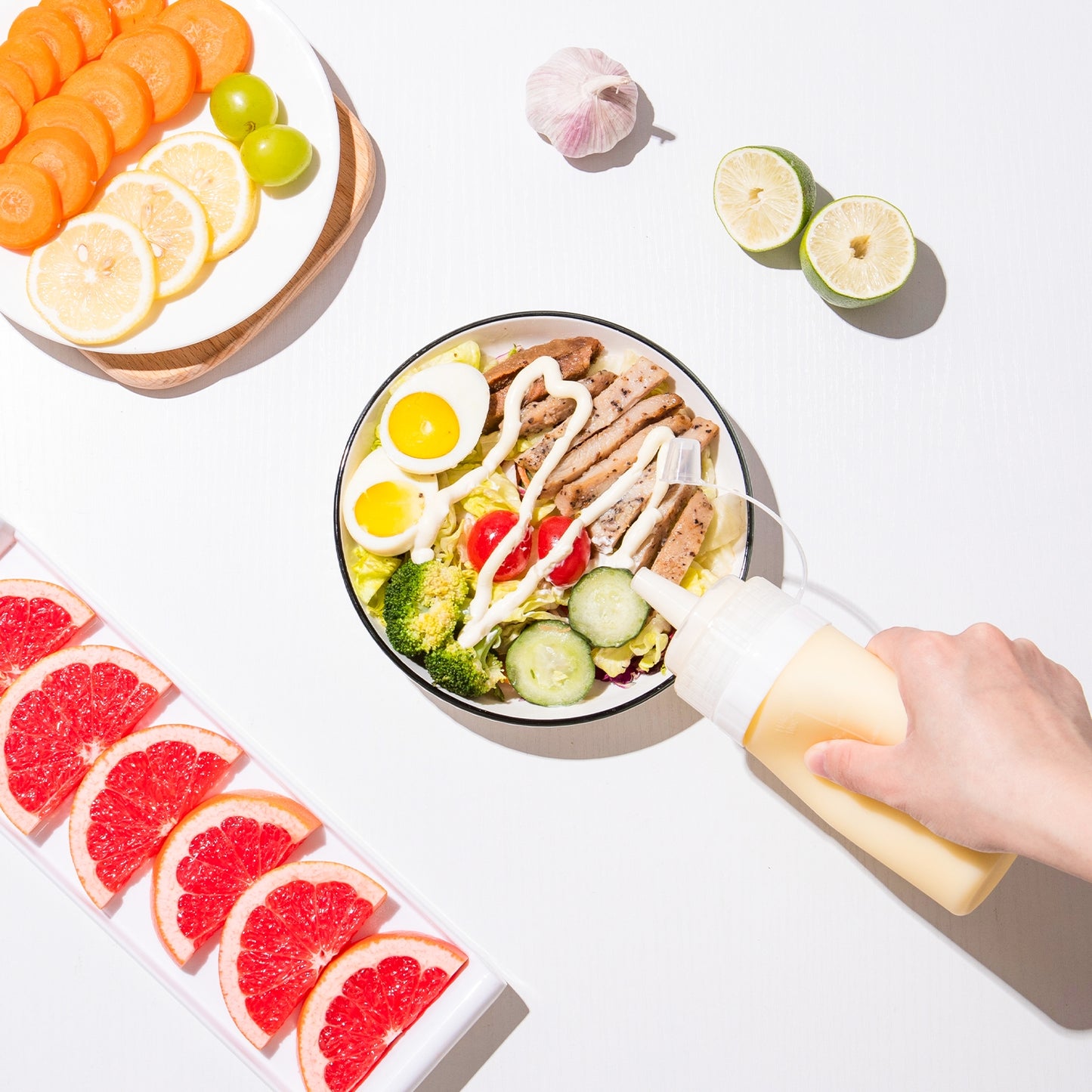 Micebay 12 oz Silicone Condiment Squeeze Bottles, Leak Proof, BPA Free, with Interchangeable Lids, Set of 4 for Oil, Honey, Dressing, Cream