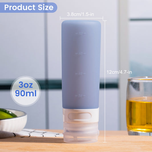 Micebay 3 oz Silicone Condiment Squeeze Bottles, Leakproof Mini Sauce Containers with Reusable Bag, 4-Pack for Meal Prep and Bento Boxes, Blue