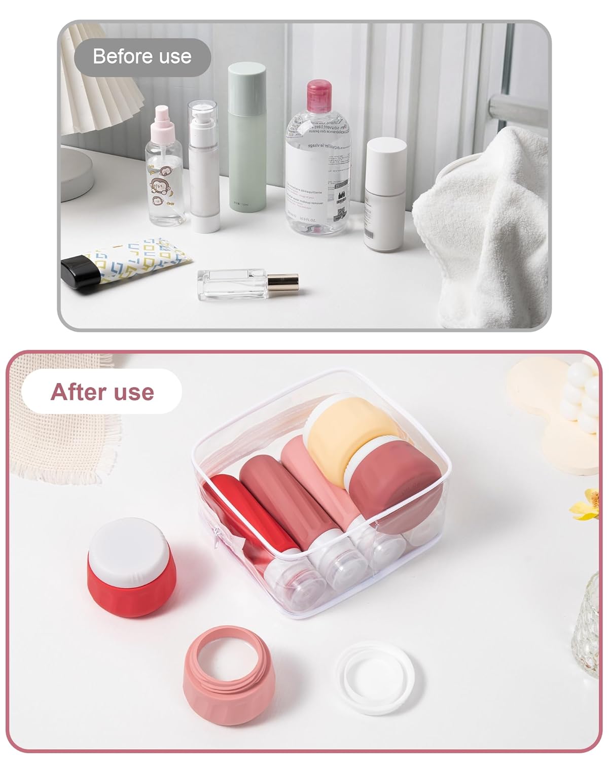 Micebay Travel Bottles for Toiletries 8 Pack, Travel Size Toiletries, Tsa Approved Travel Size Containers 3oz, with Travel Essentials Clear Bag, Leak Proof Silicone Squeezable Creams Jars