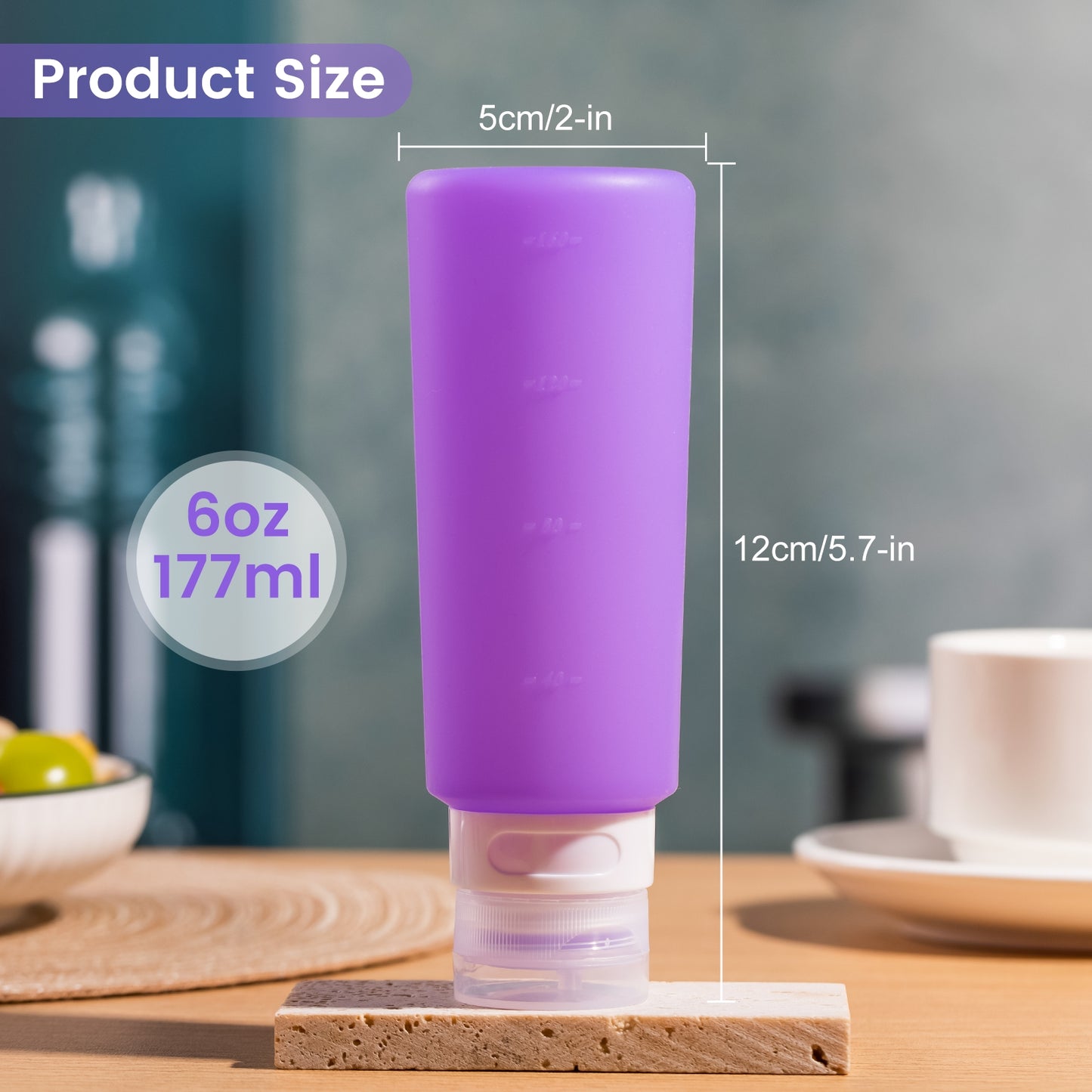 Micebay 6 oz Silicone Condiment Squeeze Bottles, Leakproof Mini Sauce Containers with Reusable Bag, 4-Pack for Meal Prep and Bento Boxes, Purple