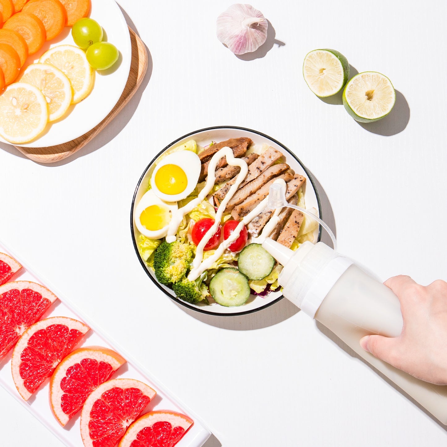 Micebay 16 oz Silicone Condiment Squeeze Bottles, Leak Proof, BPA Free, with Interchangeable Lids, Set of 4 for Oil, Honey, Dressing,Grey