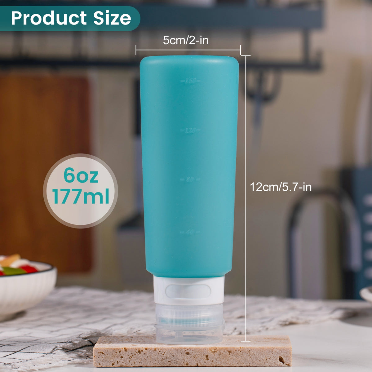 MICEBAY 6 oz Condiment Squeeze Bottles, Leakproof Salad Dressing Container, 4 Pack Silicone Salad Dressing Container to Go with Snack Storage Bag, Sauce Bottles for Lunch Box, Ketchup, Syrup, Mint