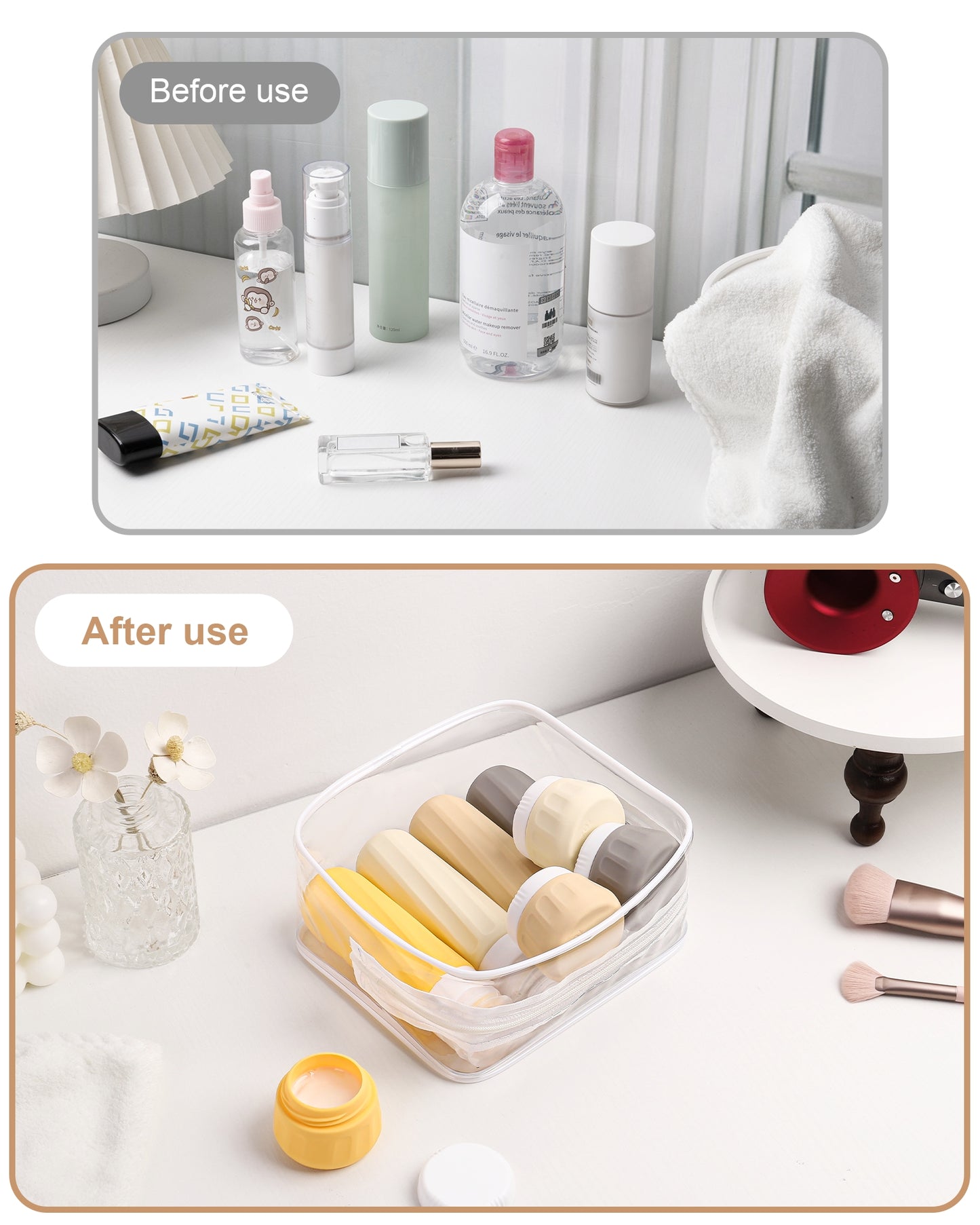 Micebay Travel Bottles for Toiletries 8 Pack, Travel Size Toiletries, Tsa Approved Travel Size Containers 3oz, with Travel Essentials Clear Bag, Leak Proof Silicone Squeezable Creams Jars