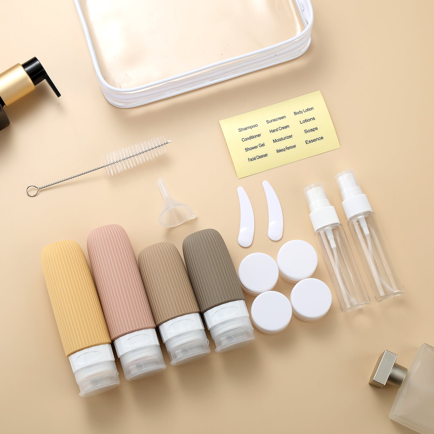 Micebay Silicone Travel Bottles, Leak Proof Toiletry Containers for Shampoo, Conditioner & Lotion, Apricot