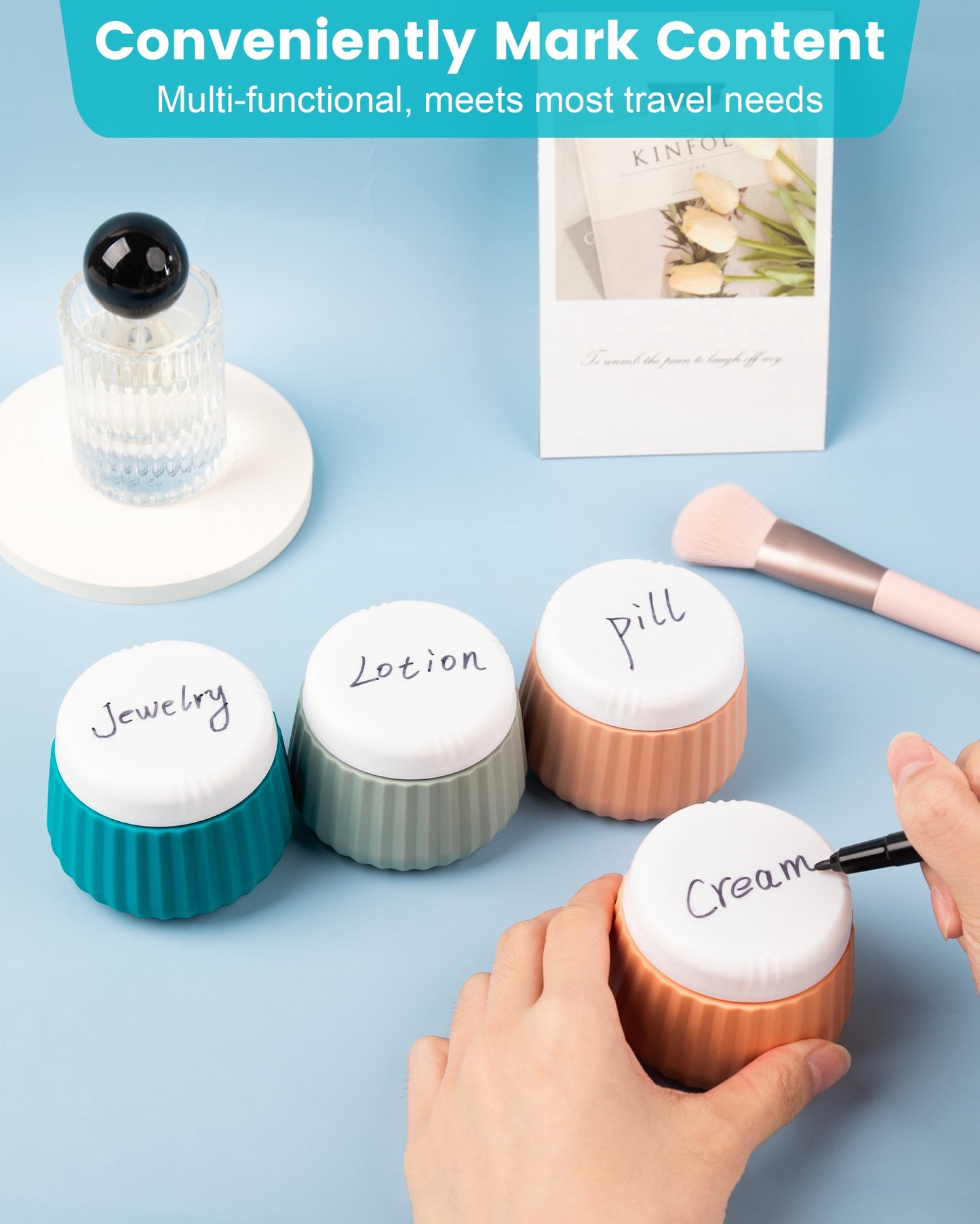 Micebay Travel Containers for Toiletries 4 Pack, TSA Approved Travel Size Toiletries, Travel Size Containers, With Clear Bag Leak Proof Silicone Jars, Travel Essentials Creams Jars Carrying Small Item
