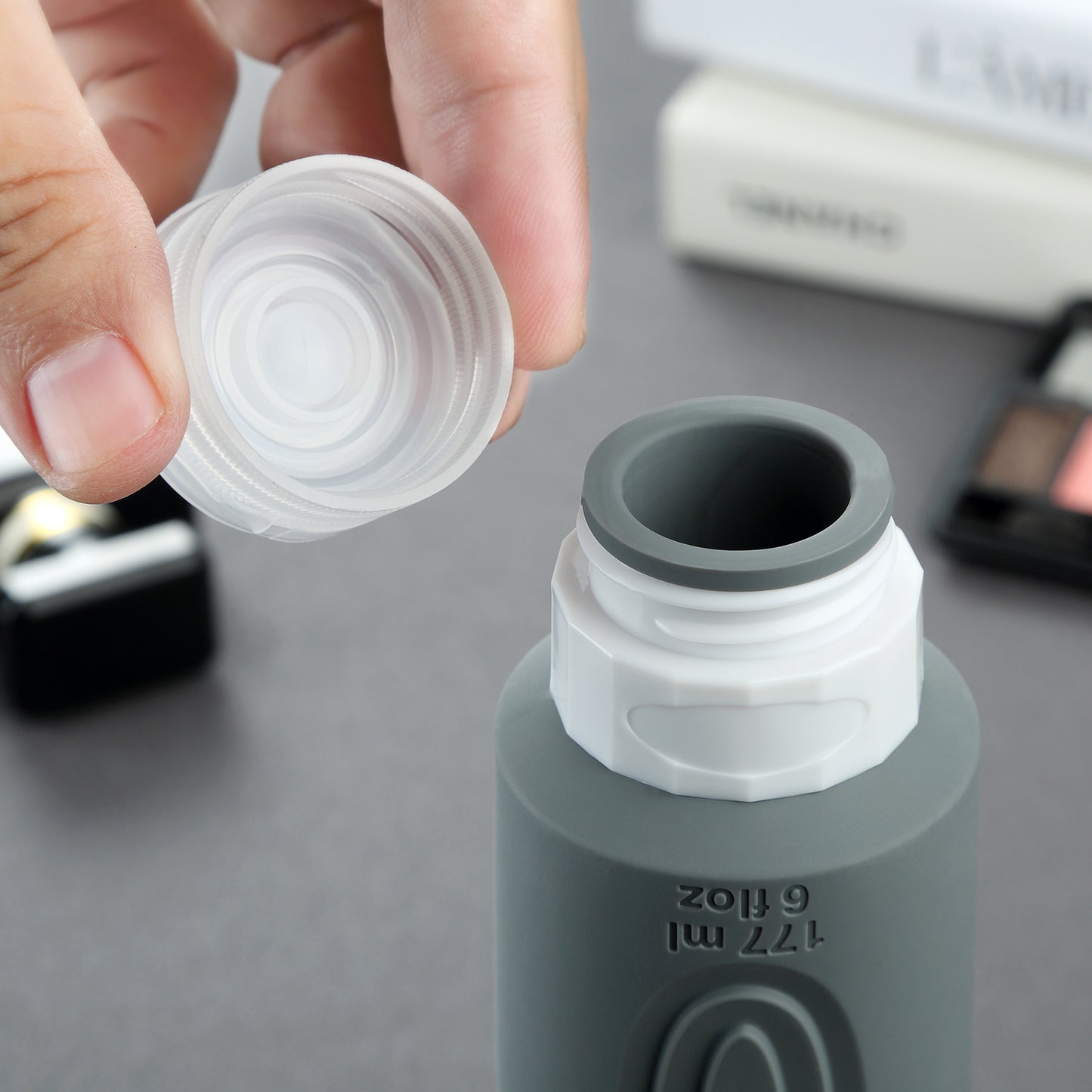 Micebay Leak-Proof 6-oz Silicone Squeezable Travel Bottles for Toiletries, Refillable Travel Size Containers, BPA Free, TSA Approved, Gray, 4 Pack