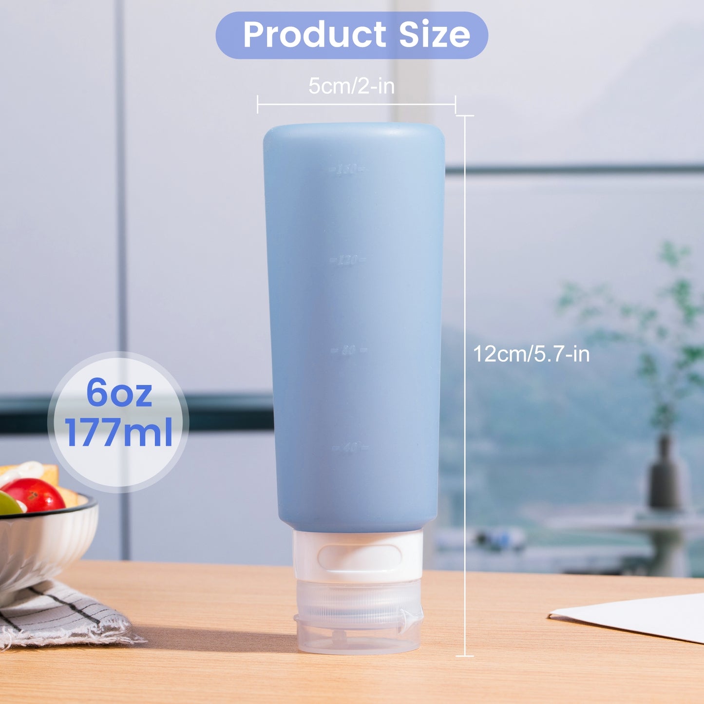 MICEBAY Condiment Squeeze Bottles for Sauces, 6-oz Small Silicone Salad Dressing Container to Go with Snack Storage Bag, Leakproof Sauce Bottles for Lunch Box, 4 Pack, Blue