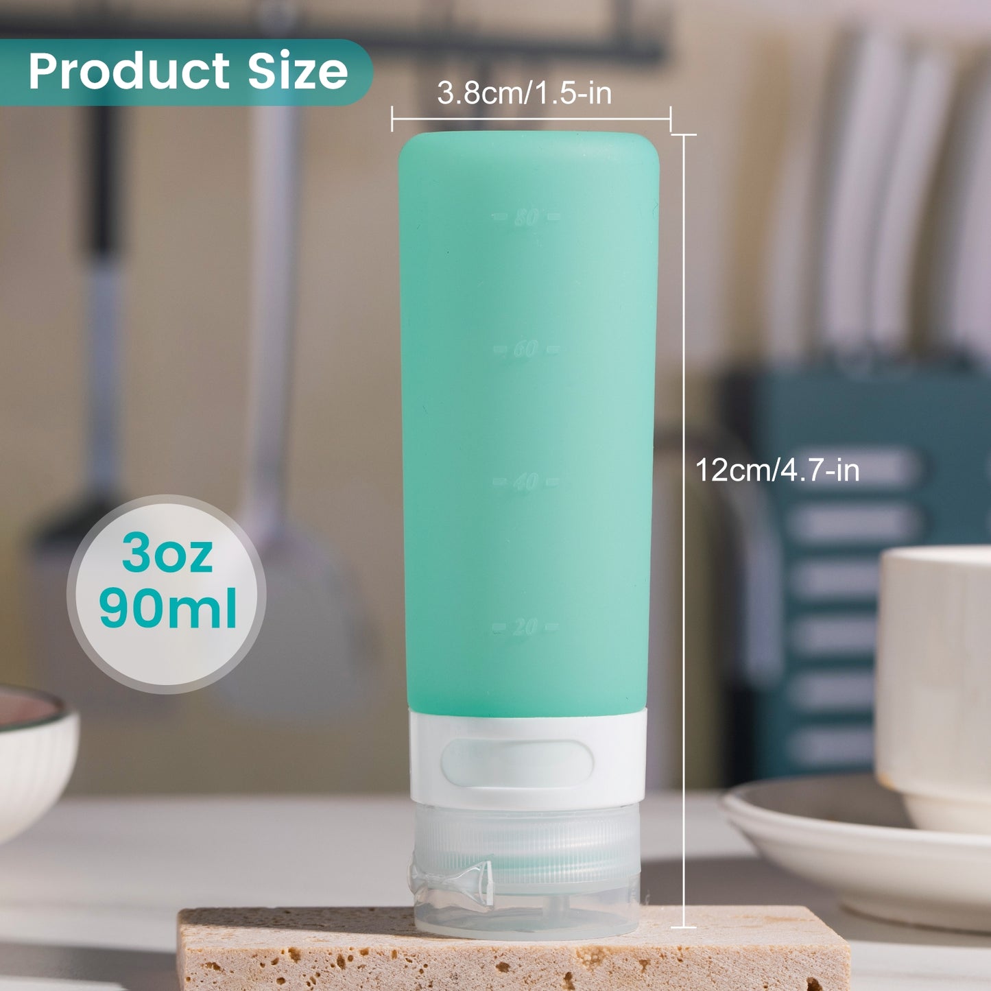 Micebay 3 oz Silicone Condiment Squeeze Bottles, Leakproof Mini Sauce Containers with Reusable Bag, 4-Pack for Meal Prep and Bento Boxes, Mint