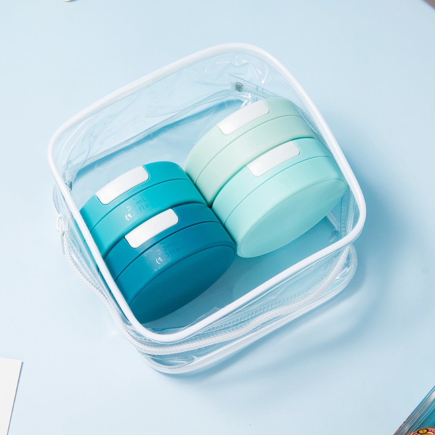 Micebay Travel Containers for Toiletries, Silicone Cream Jars TSA Approved Travel Size Containers with Clear Bag, Leak-proof Travel Accessories with Lid for Cosmetic Face Body Hand Cream (4 Pack)