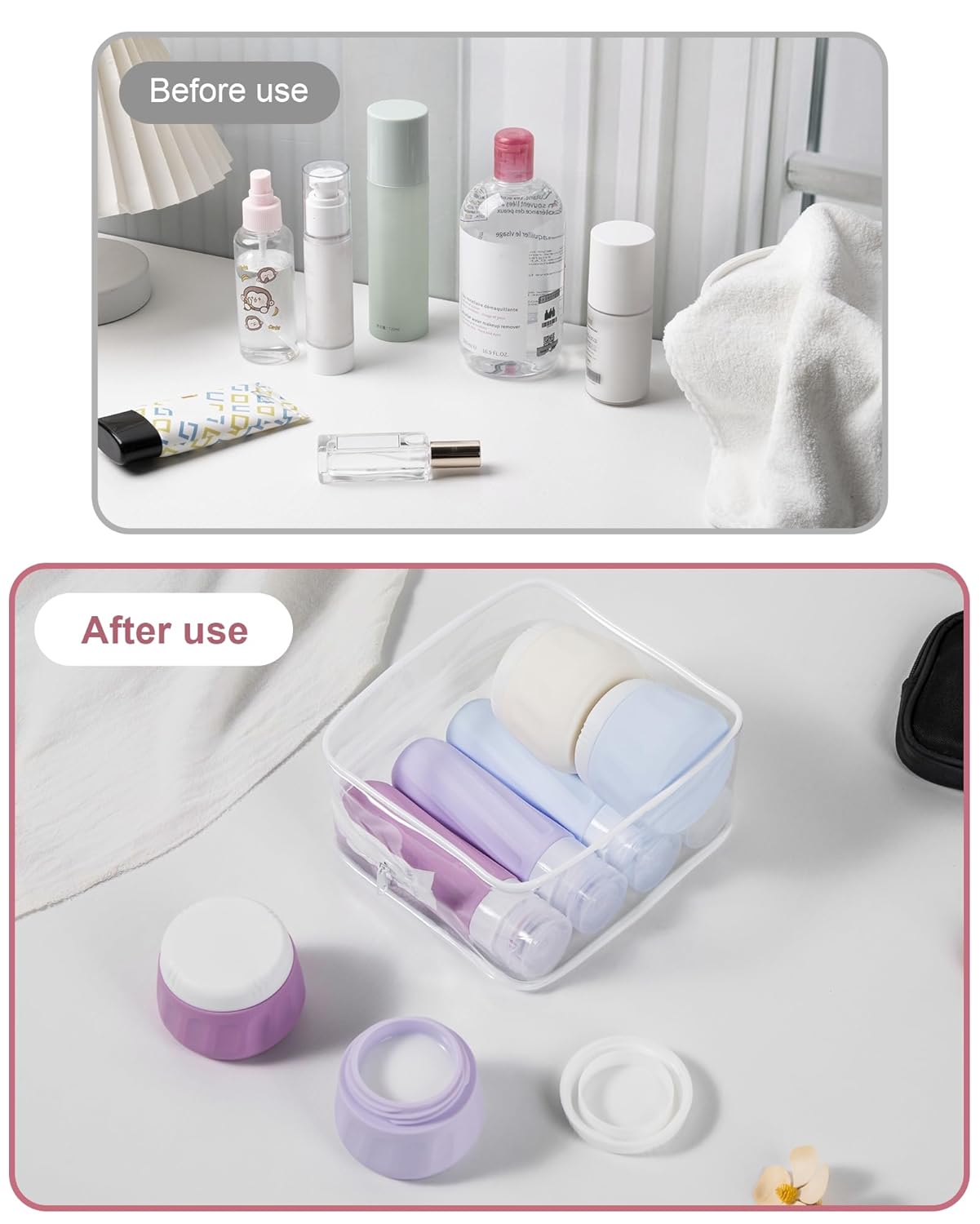 Micebay Travel Bottles for Toiletries 8 Pack, Travel Size Toiletries, Tsa Approved Travel Size Containers 3oz, with Travel Essentials Clear Bag, Leak Proof Silicone Squeezable Creams Jars