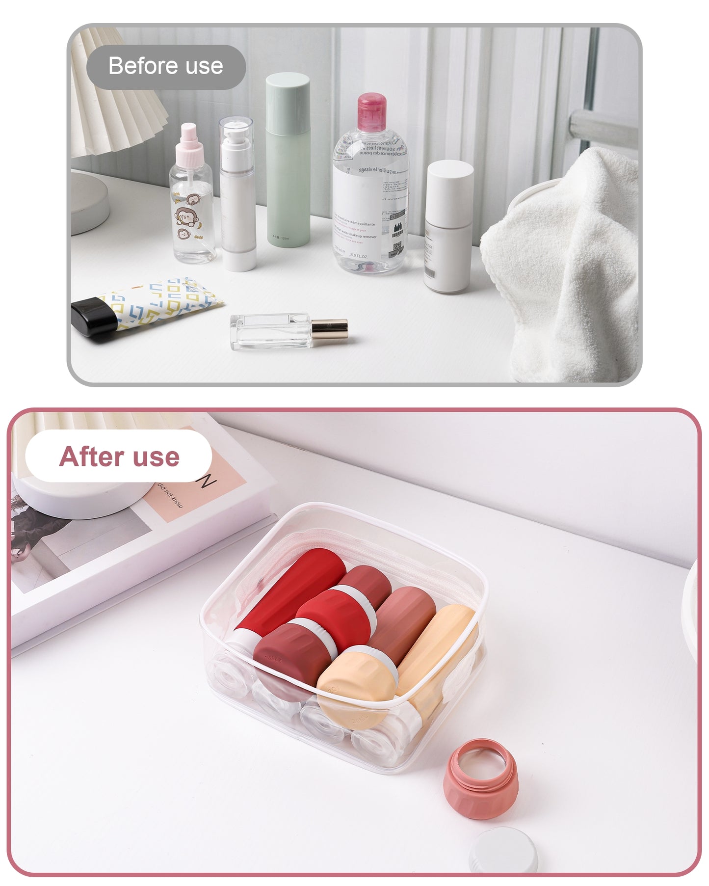 Micebay Travel Bottles for Toiletries 8 Pack, Travel Size Toiletries, Tsa Approved Travel Size Containers 3oz, with Travel Essentials Clear Bag, Leak Proof Silicone Squeezable Creams Jars