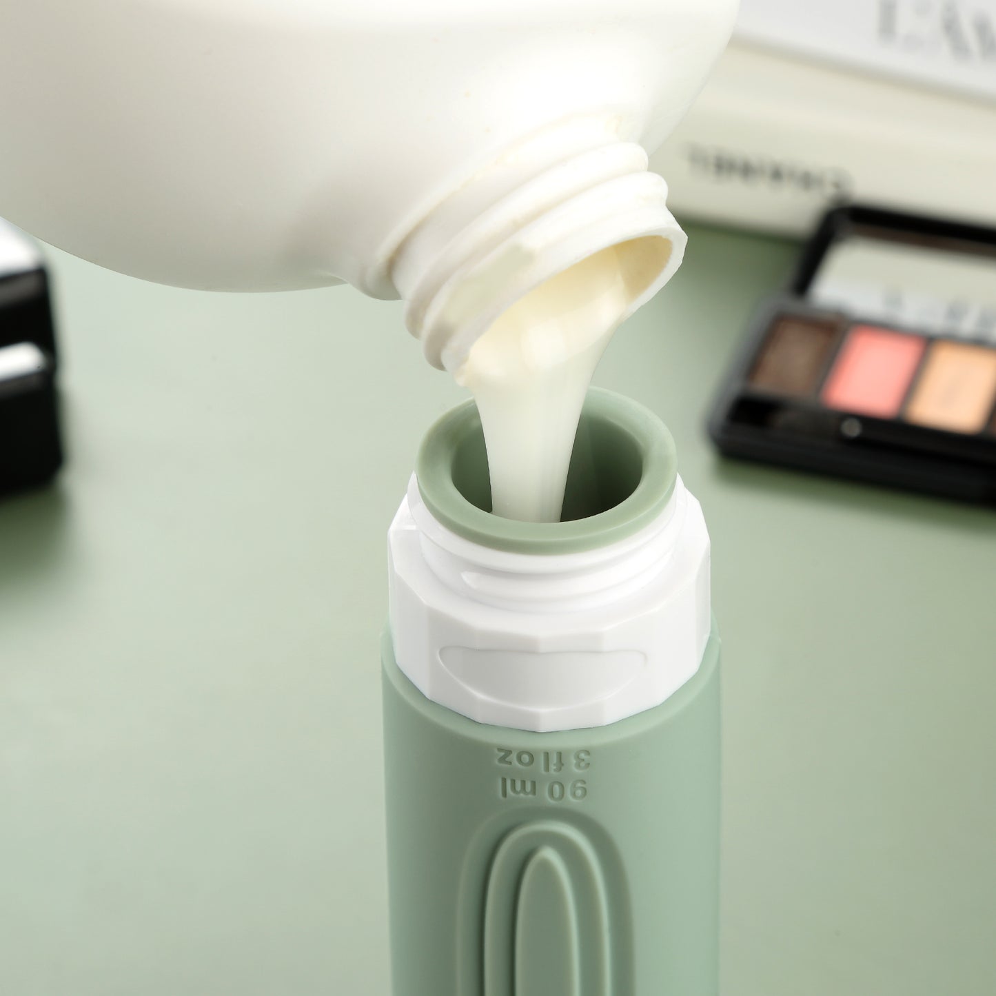 Micebay Leak-Proof 3-oz Silicone Squeezable Travel Bottles for Toiletries, Refillable Travel Size Containers, BPA Free, TSA Approved, Mint-Gray, 4 Pack