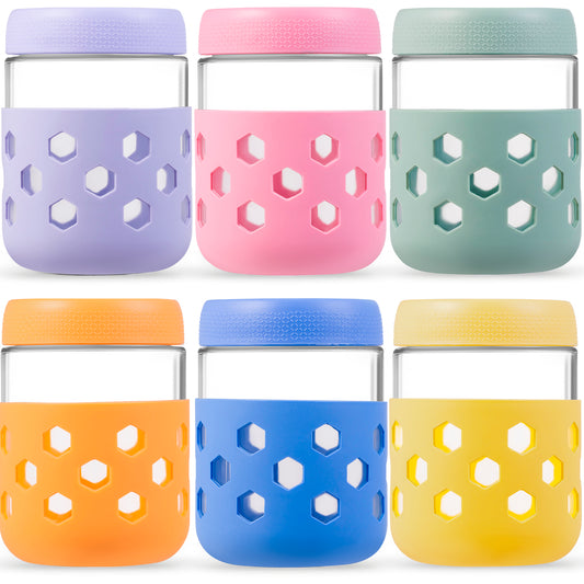 Micebay 6-Pack 16 oz Glass Mason Jars with Silicone Sleeves, Airtight BPA-Free Overnight Oats Containers with Lids, Dishwasher Safe Leak-Proof Meal Prep Jars for Chia Pudding, Yogurt, Snacks